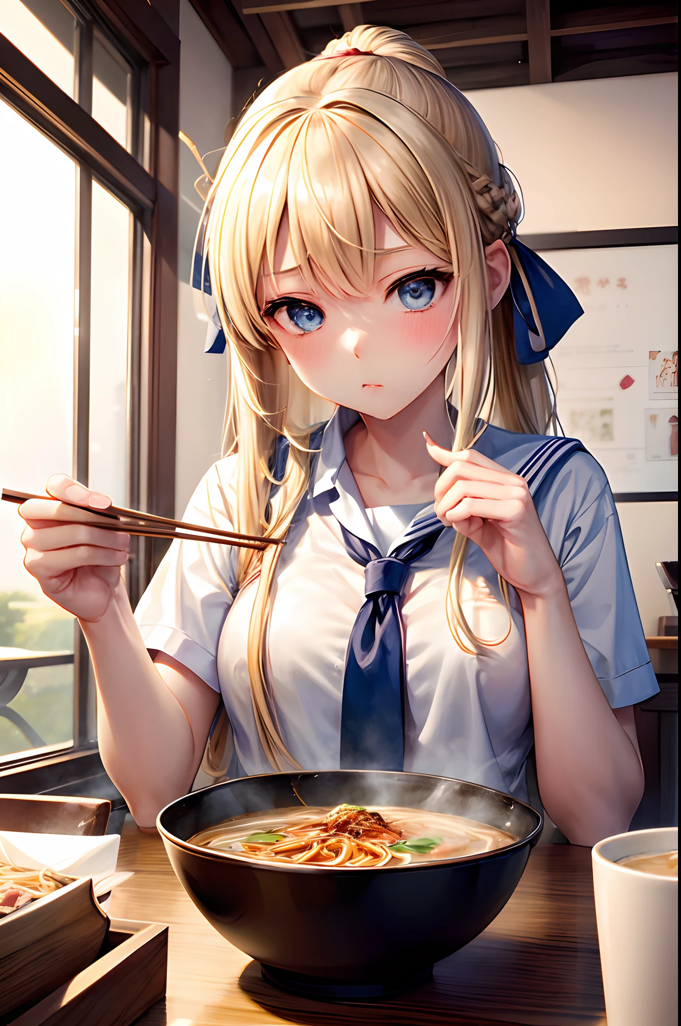 Fufu and ramen are blowing on each other to cool down.