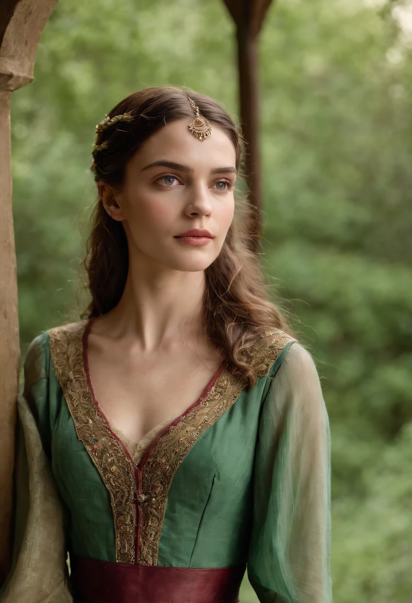 (((uma ferida avermelhada profunda atravessa sua bochecha esquerda))) tez justa, mulher em torno de 19 anos, cabelos brancos naturais, olhos verdes distintos, vestindo kohl, slender and graceful, Beautiful, luz de velas em um ambiente medieval, Ultra sharp focus, tiro realista, roupas femininas medievais, cores tetradicas (cicatriz:1.4)