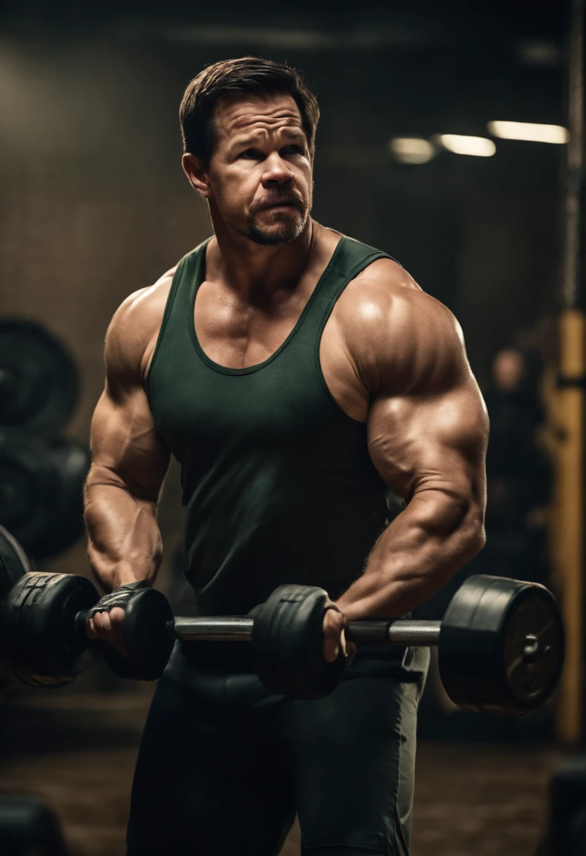 An award-winning original photo,A wild muscular man, (40 years old daddy:1.1), 1boy, Solo, (wrestling singlet), (big shoulders), musculature, stubbles, Short beard, (Detailed body), realistic eyes, cloth around fists, deadpan, chin up, (looks intimidating), looking at viewer, dark lighting, (Best quality, A high resolution, Photorealistic), Cinematic lighting, Masterpiece, RAW photo, Intricate details, hdr, depth of field, upper body shot, (realistic:1.2), (from the front and from below)
