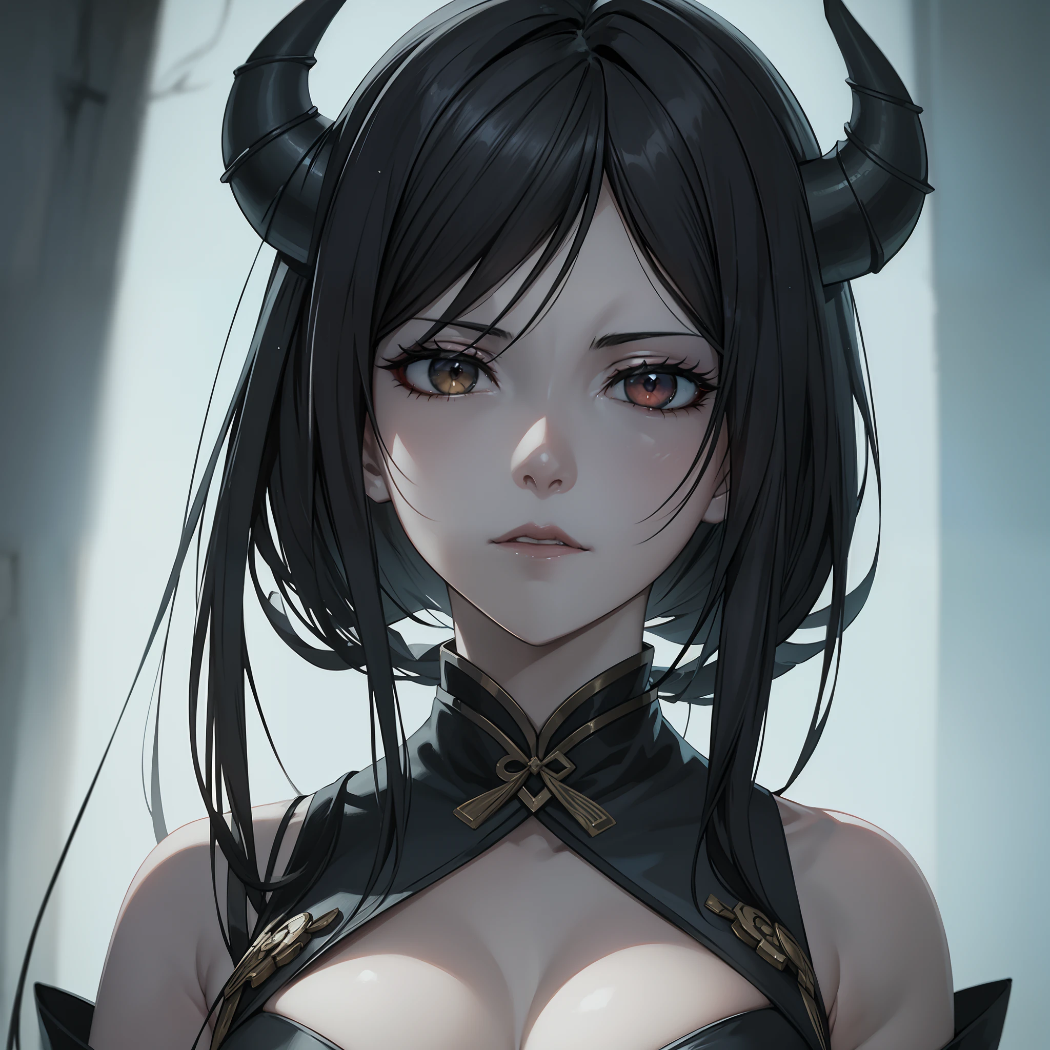 a close up of a woman with horns and a demon face, digital art inspired by Li Mei-shu, cgsociety contest winner, digital art, albedo from overlord, onmyoji portrait, deviantart artstation cgscosiety, fanart best artstation, badass anime 8 k, portrait gapmoe yandere grimdark, widowmaker