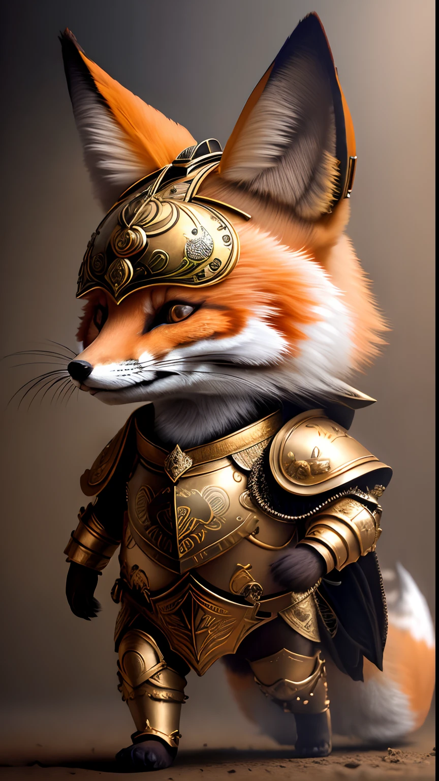 Animalrizz ((Cute Fox)) 10, masterpiece, highres, Absurd,photorealistic portrait, Parley_armature,Egypt, Cute tiger in armor ,Wear Parley_armature, Massive futuristic armor, running, move,