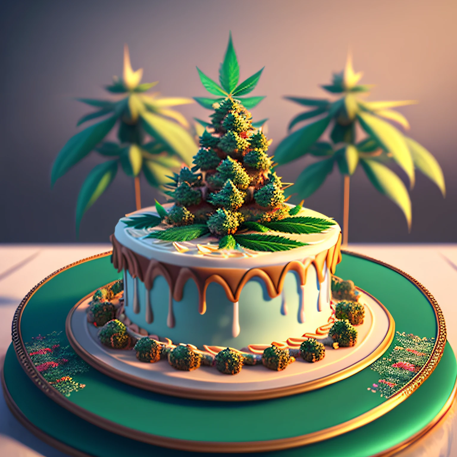 Realistic Cannabis Cake，detaileds，with an intricate，Clear focus，8K