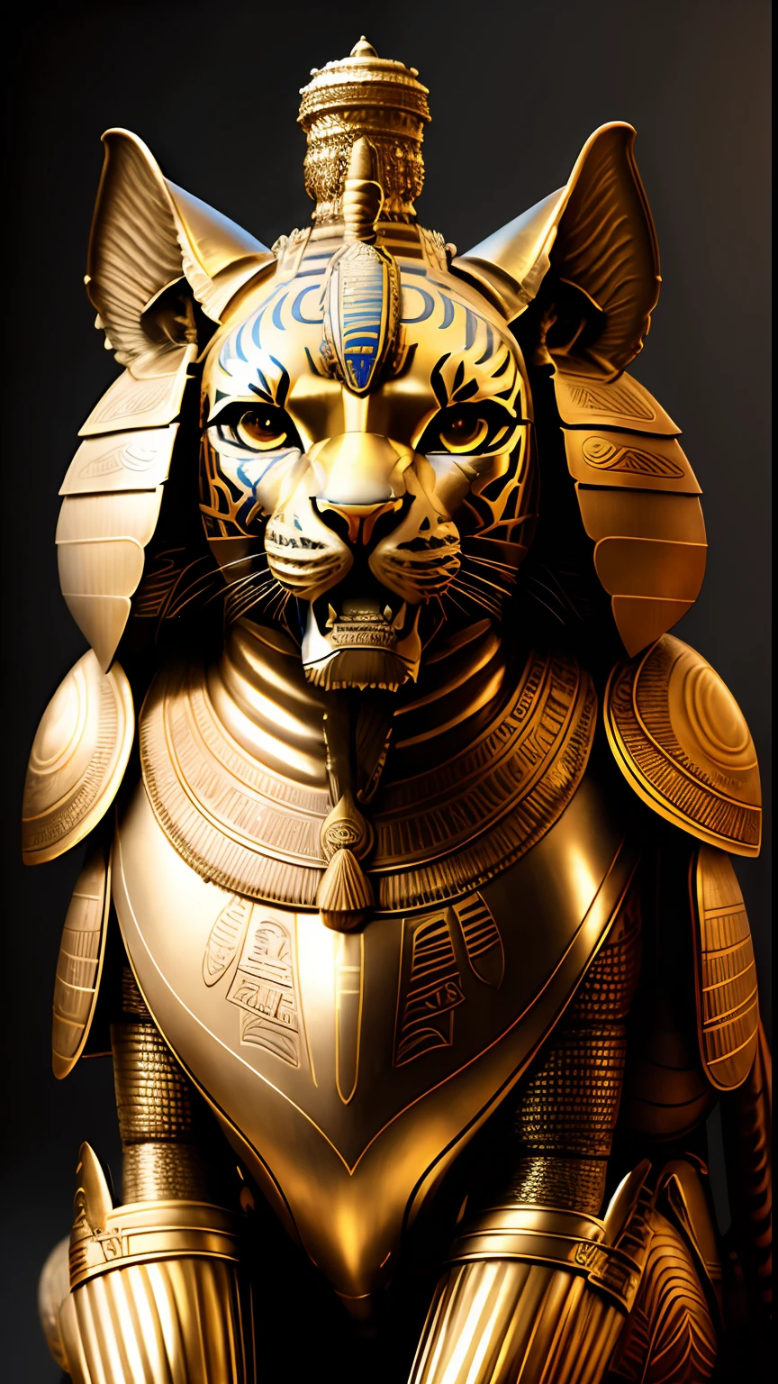 Animalrizz (( Sphinx )) 10, masterpiece, highres, Absurd,photorealistic portrait, Parley_armature,Egypt, Cute tiger in armor ,Wear Parley_armature, Massive futuristic armor, running, move,