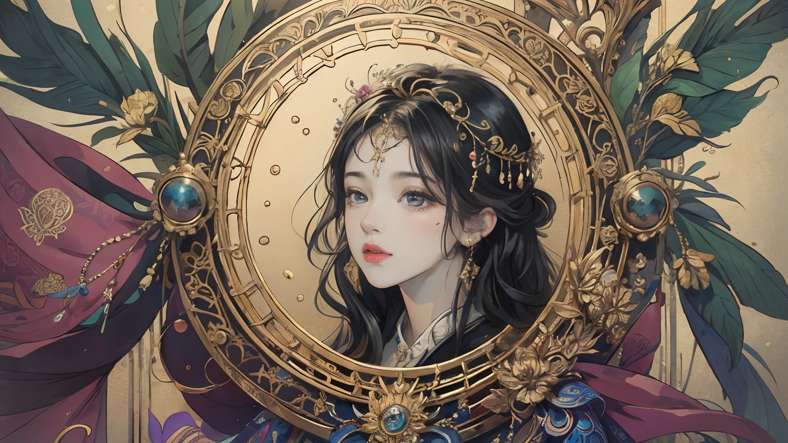 (masterpiece, top quality, best quality, official art, beautiful and aesthetic:1.2), (1girl), extreme detailed,colorful,highest detailed, official art, unity 8k wallpaper, ultra detailed, beautiful and aesthetic, beautiful, masterpiece, best quality, (zentangle, mandala, tangle, entangle) ,holy light,gold foil,gold leaf art,glitter drawing, PerfectNwsjMajic