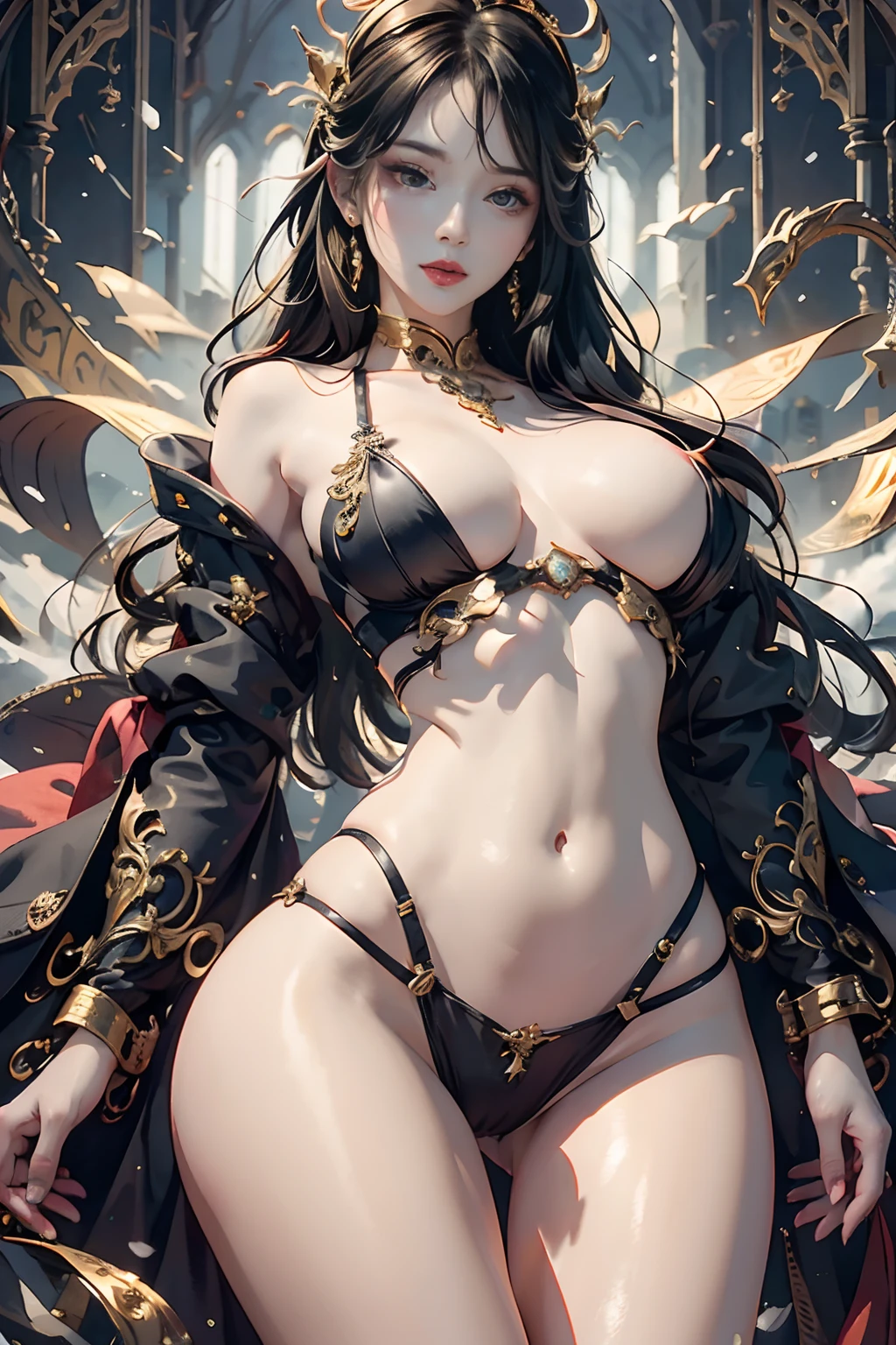 (tmasterpiece,top Quority,best qualtiy,offcial art,Beautiful and aesthetic:1.2),(1girl),Extremely detailed,Colorful,highestdetailed,offcial art,统一 8k 壁纸,ultra - detailed,Beautiful and aesthetic,big breasts beautiful,tmasterpiece,best qualtiy,Complete body,From knee to chest,fully body photo,(Hairstyles:Long hair and flesh),Cute big breasts,legs separated,plumw,Desire for dissatisfaction,revealing breasts,Bare genitalia, Bulge,Camel toes,Desire for dissatisfaction,legs separated,Sexy gesture,(Wearing:see-through school uniform,Bare ,)1female,30 age old,Married Woman,熟妇,extremely large bosom, 独奏,beatiful detailed eyes,Bright pupils,Purple eyes,Snow-whiteskin,Redlip,(zentangle,datura,Tangles,entangled),holy rays,gold foil,Gold leaf art,glitter drawing,PerfectNwsjMajic,