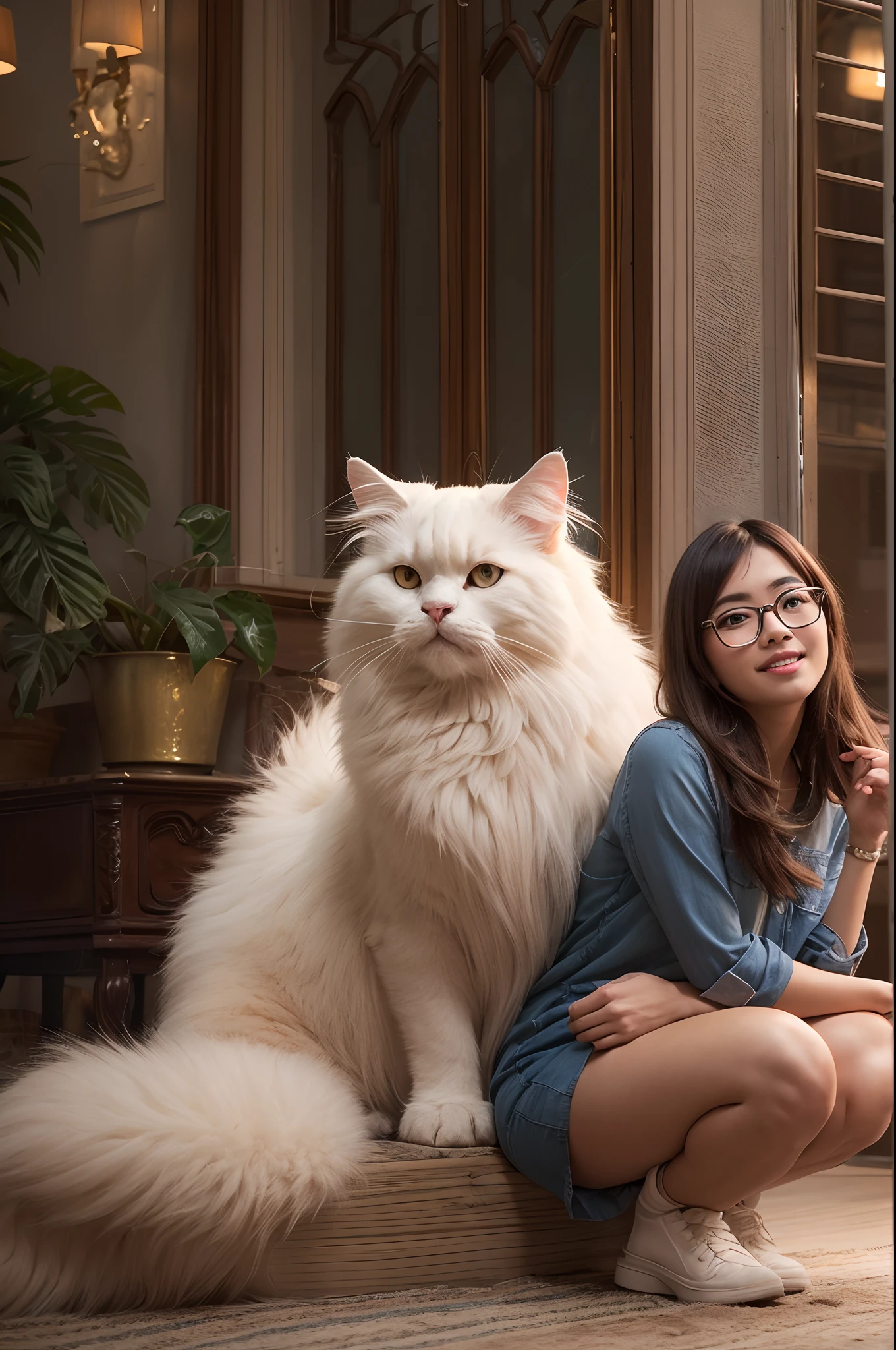 Woman with a white cat in her arms, very beautiful cute catgirl, White Cat Girl, White ( cat ) Girl, big cheeks holding her cat, Attractive cat girl, she is holding a cat in her arms, beautiful young catgirl, with white fluffy fur, White cat, beautiful anime catgirl, cat furry, Furry cat, lovable and furry, Beautiful and realistic,Raised sexy,Bigchest