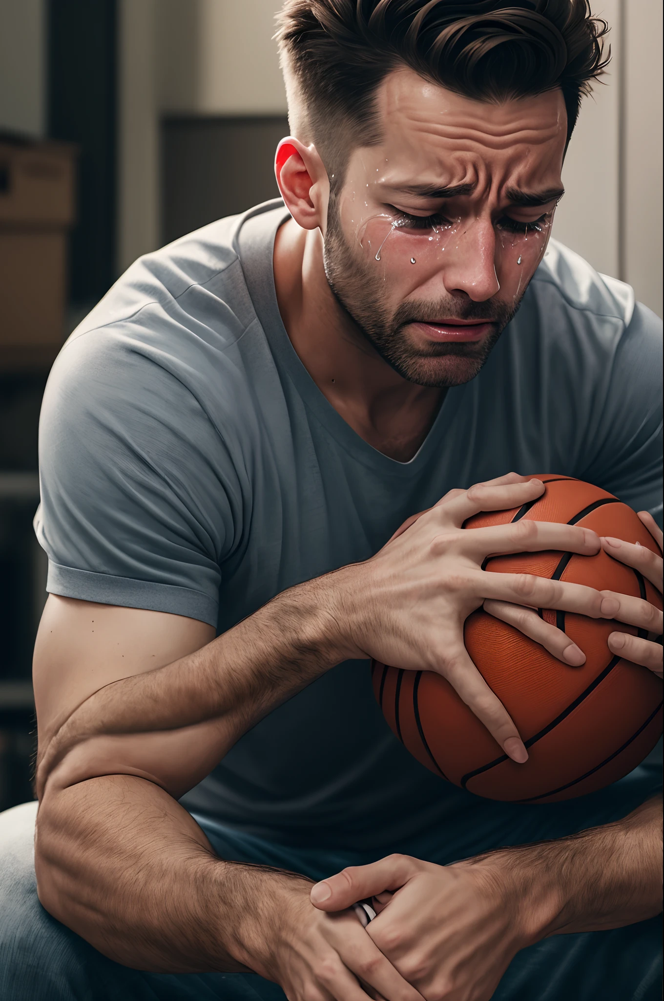Photorealistic man Bawling while balling