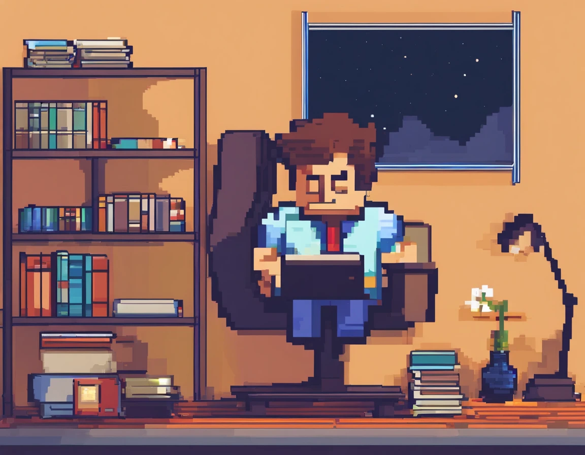 sleepy man studying in front computer