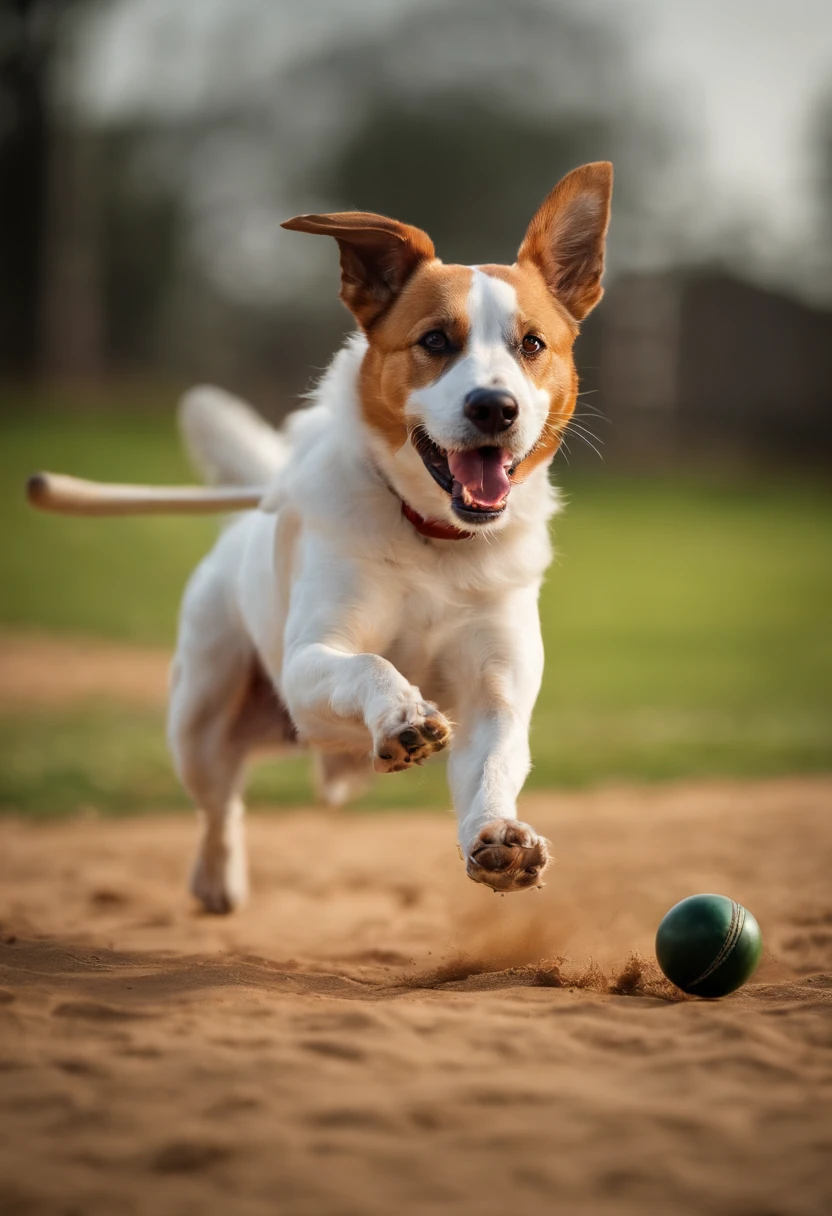 Dog playing cricket