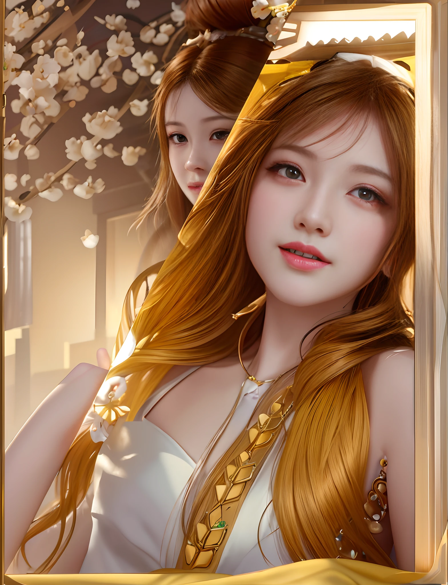 a close up of a woman with long hair and a yellow dress, digital art picture, chinese girl, trending on cgstation, realistic. cheng yi, realism artstyle, 8k high quality detailed art, photorealistic!!!!!!! art style, trending at cgstation, beautiful digital artwork, inspired by Huang Ji, beautiful character painting, beautiful digital art,UHD, retina, masterpiece, ccurate, anatomically correct, textured skin, super detail, high details, high quality, best quality, HD, clear face and hand, clear details