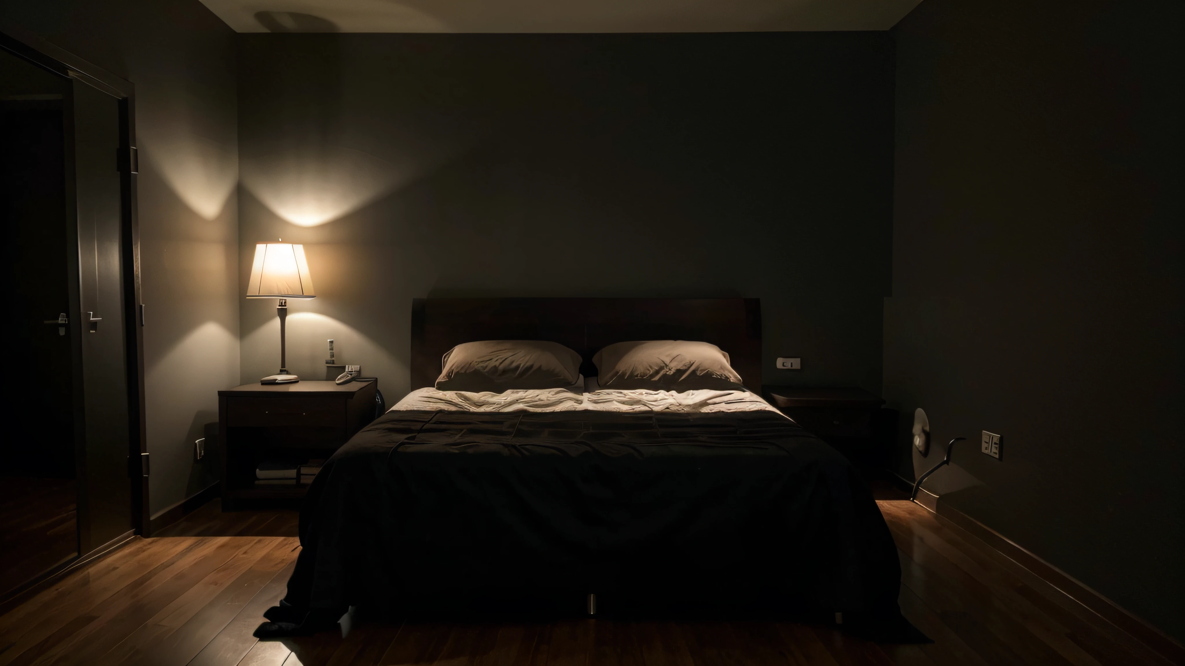best quality, room with single bed, Extreme quality, very realistic, dark environment.