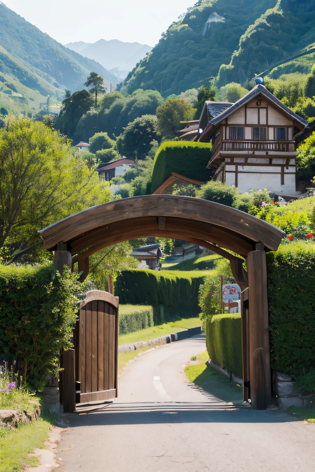 picturesque village，Set against rolling hills, Where the story begins.Two children between 3 and 6 years old，Boys and girls, respectively，To the village gate，The nose smells the fragrance
