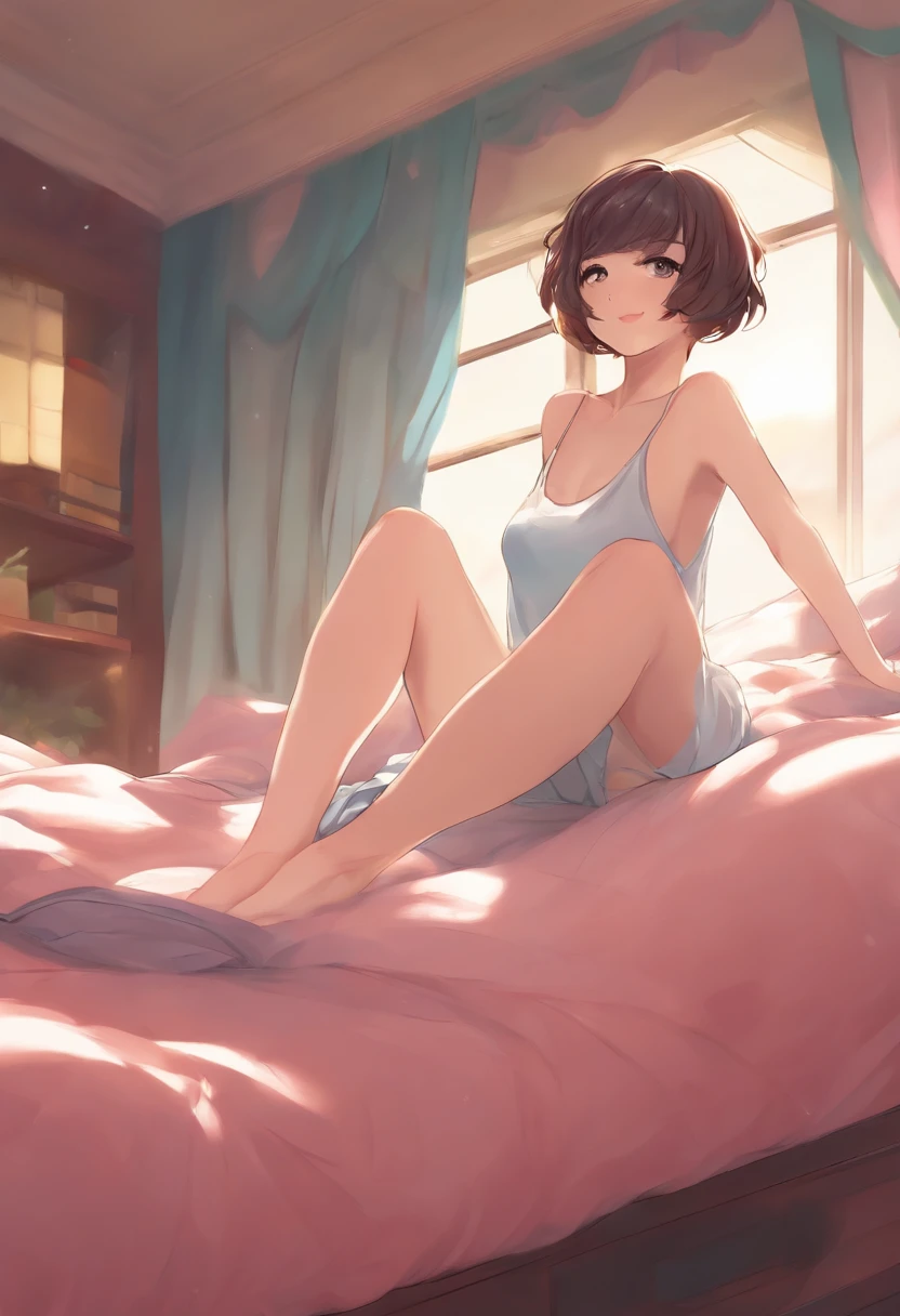 Junior High School Student Naked Arms Up Short Hair Girl Bed