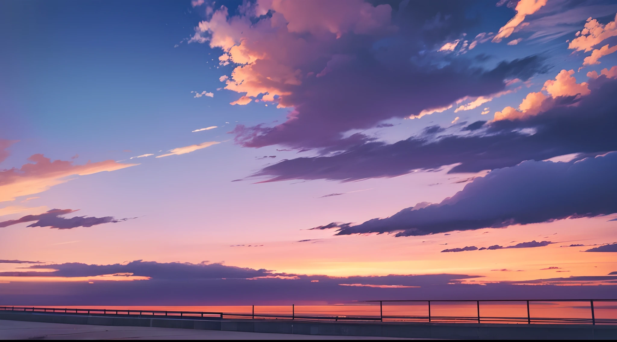 high quality, eveing sky, overcast, orange purple sky, clouds, scenery,