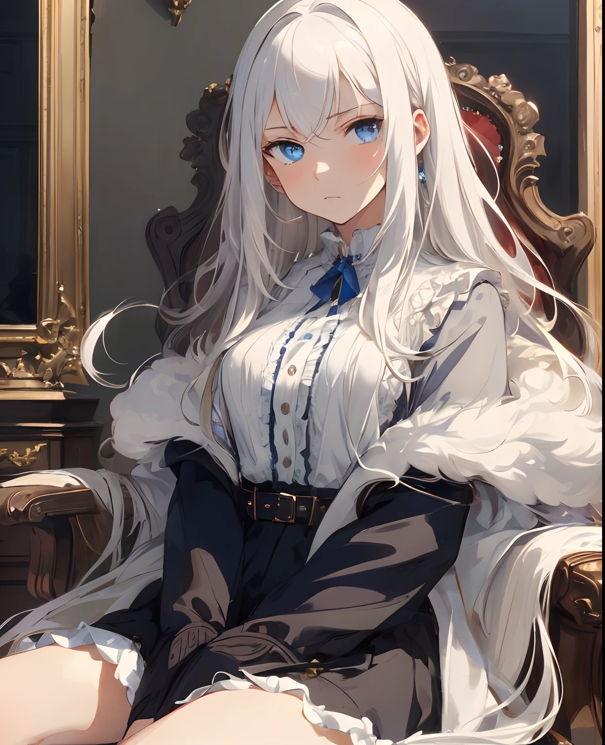 (software), masterpiece, Highest quality, High resolution k, Professional artwork, Famous works of art, clean, Cinema Lighting, Heterochromia iridis + Beautiful Eyes + detailed, Beautiful Hair + detailed, variegated hair, (Sexy young woman's body:1.4), ( Medium chest, Breastfeeding), Happy:1.2, smile, Gaze sexy at the viewer, Floating Hair, Karina, Karina GK, Blonde hair, long hair, blue eyes, Griffin Uniform:1.Indoor 3, doorway,