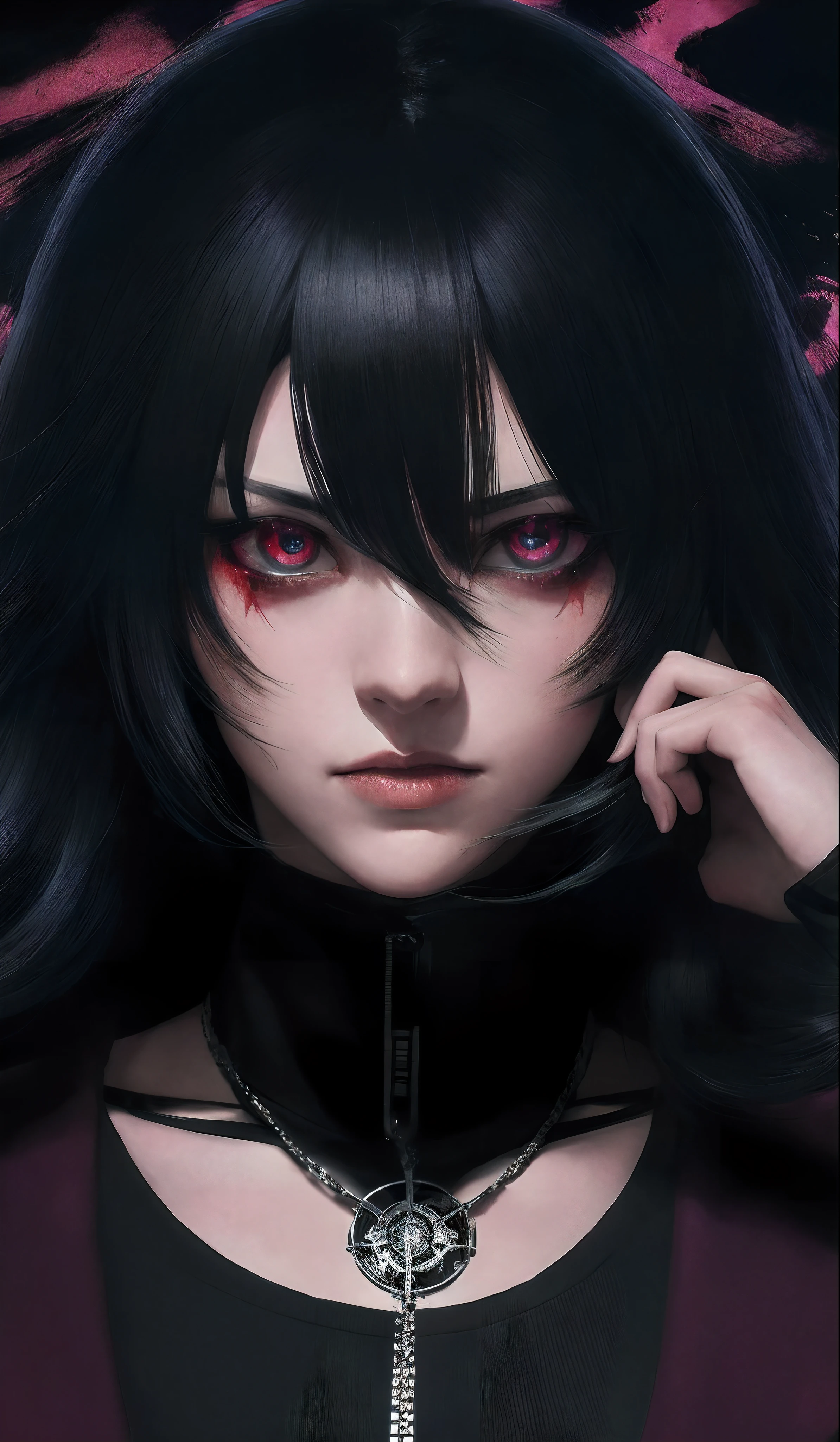 Personaje de anime con sangre goteando por los ojos y cabello negro, Estilo anime 4K, con ojos rojos brillantes, Fondo de pantalla de anime 4k, Gapmoe Yandere Grimdark, Retrato Gapmoe Yandere Grimdark, Fondos de pantalla de anime 4k, Anime Wallpaper 4k, Anime Art Wallpaper 8K, Badass Anime 8K, Anime Art Wallpaper 4K, Anime Art Wallpaper 4K