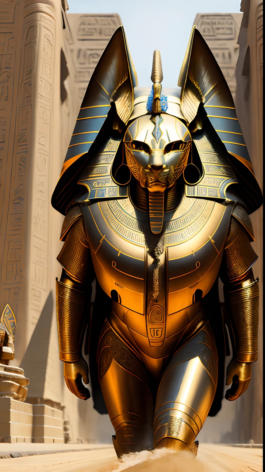 Animalrizz (( sphinx )) 10, masterpiece, highres, Absurd,photorealistic portrait, Parley_armature,Egypt,Pyramids, Sphinxes in armor ,Wear Parley_armature, Massive futuristic armor, running, move,