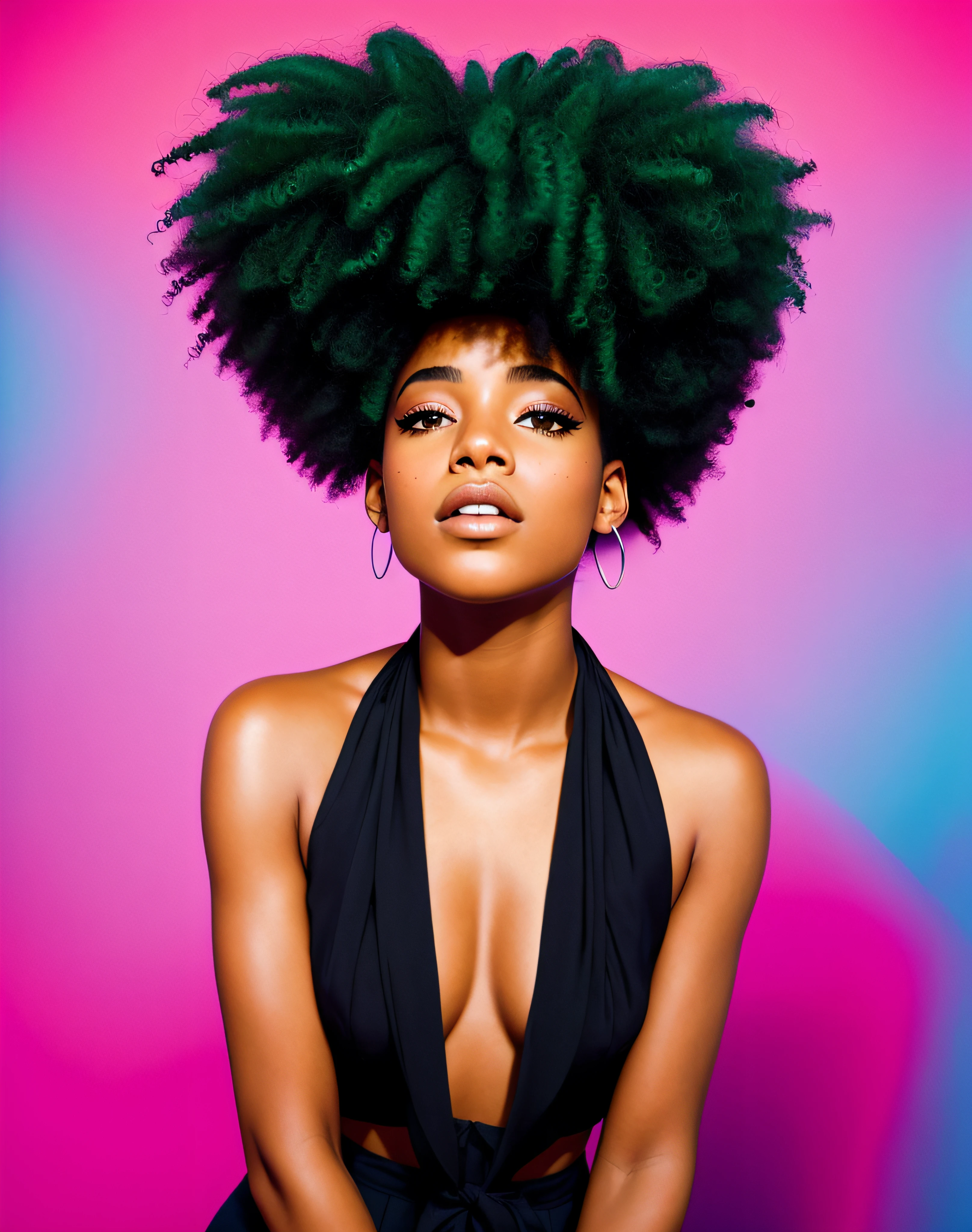 una mujer con el pelo rizado en la portada de una revista, SZA, inspirado por David LaChapelle, Ashteroth, Portada de revista brillante, chica de portada, Retrato de Willow Smith, Retrato Willow Smith, Imaan Hammam, por Wayne England, Neon jungle, inspirado por Daphne Allen, Foto de portada, glossy magazine photoshoot, por Galen Dara, Portada de revista de moda