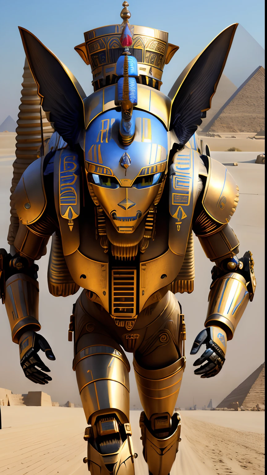 Animalrizz (( Robot Sphinx )) 10, masterpiece, highres, Absurd,photorealistic portrait, Parley_armature,Egypt,Pyramids, Robot Sphinx,In armor ,Wear Parley_armature, Massive futuristic armor, running, move,