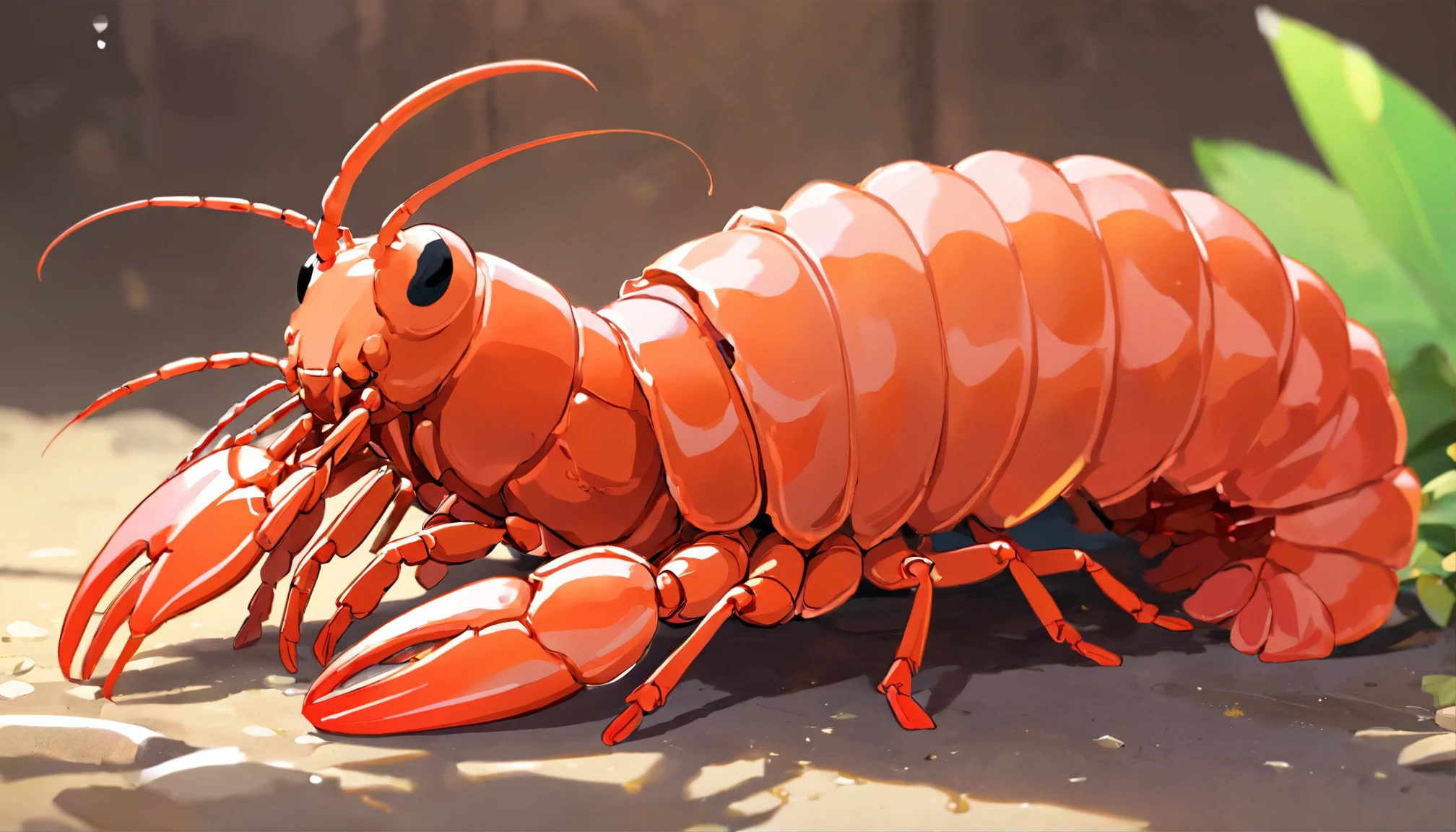 Scaly shrimp，lobster，Red shell，Simple cartoon style，with a pure white background，Lovely drawing style，In a Japanese anime style，Simple line drawing，A whole lobster，adolable