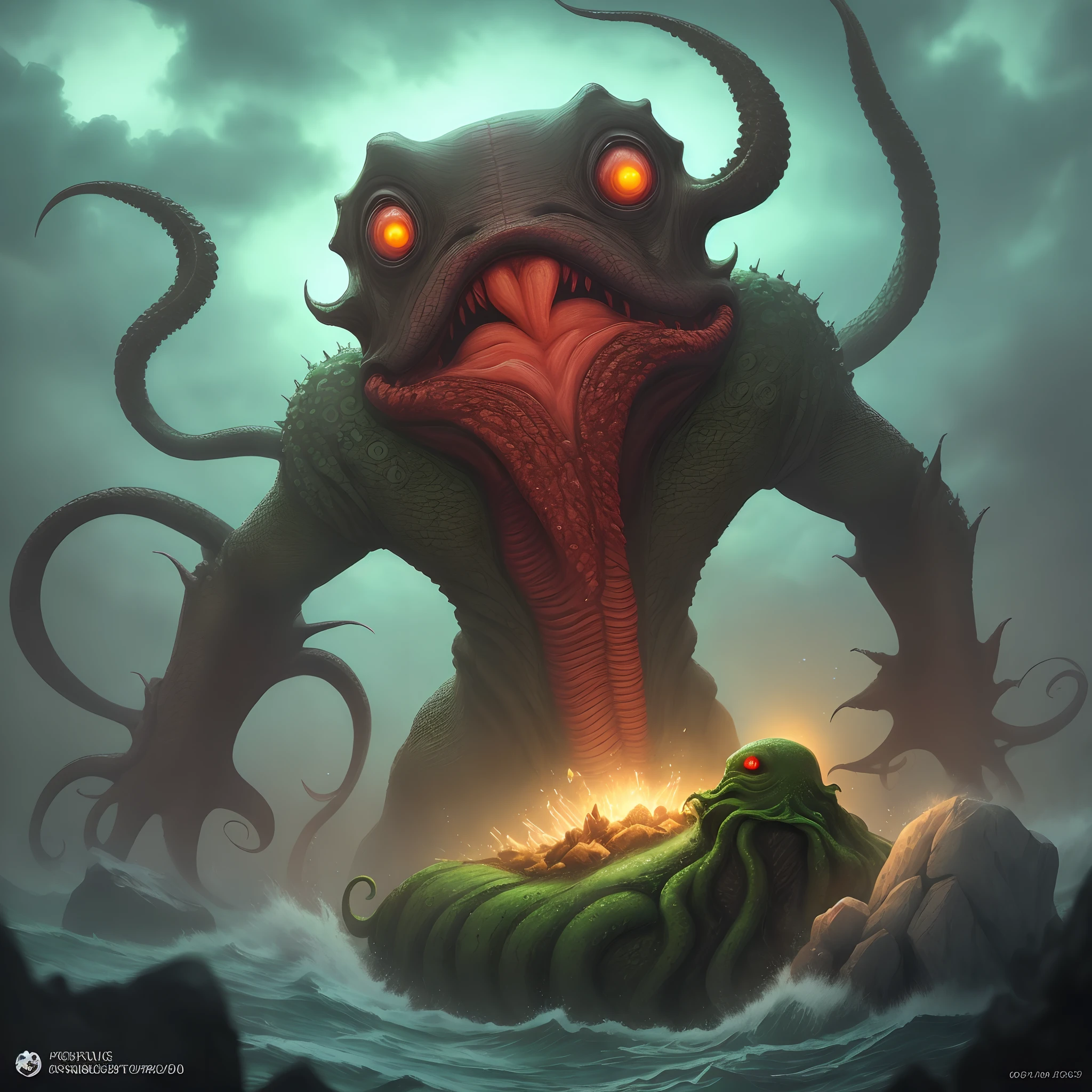 Create landscapes from the tale of Dagon when he jumps out of the window