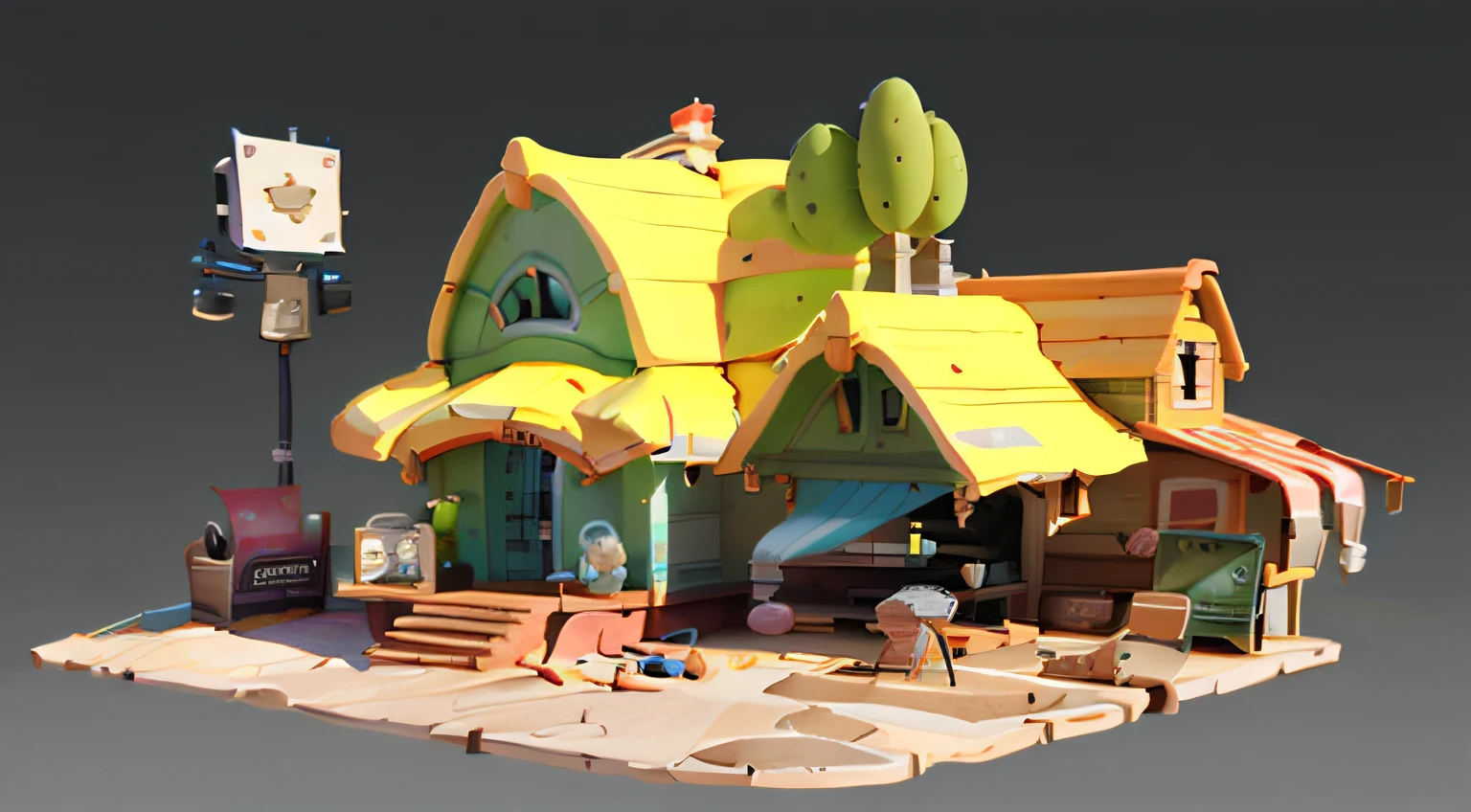 game architectural design,cartoony,cactus house,casual game style,cactus architecture,C4D,closeup cleavage,(best quality:1.2),super detailing,ultra-detailed,bokeh,vivid colors,sharp focus,physically-based rendering,professional,portraits,colorful,studio lighting,lively atmosphere,playful characters,playful environment,unique art style,bright and vibrant colors,interactive elements,immersive world,dynamic composition,highly detailed textures,expressive facial features,exaggerated proportions,whimsical architectural elements,fun and quirky design,natural lighting,sketch-like textures,creative visual effects,texture variety,smooth lines and curves