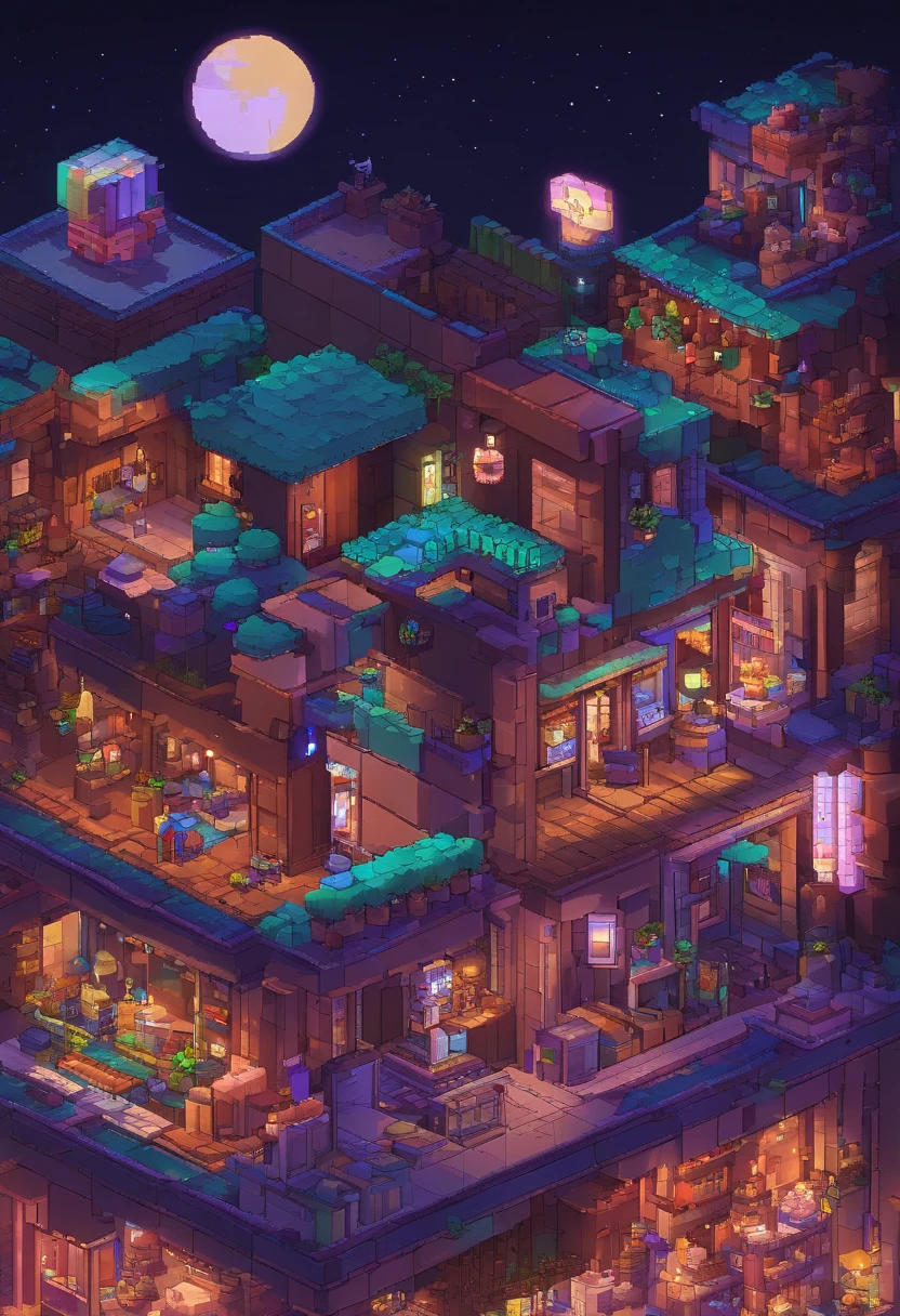 World. night time. 3D пиксельная графика 4K обои. Incredible pixel art. Pixel Art. Detailed pixel graphics of an unreal engine