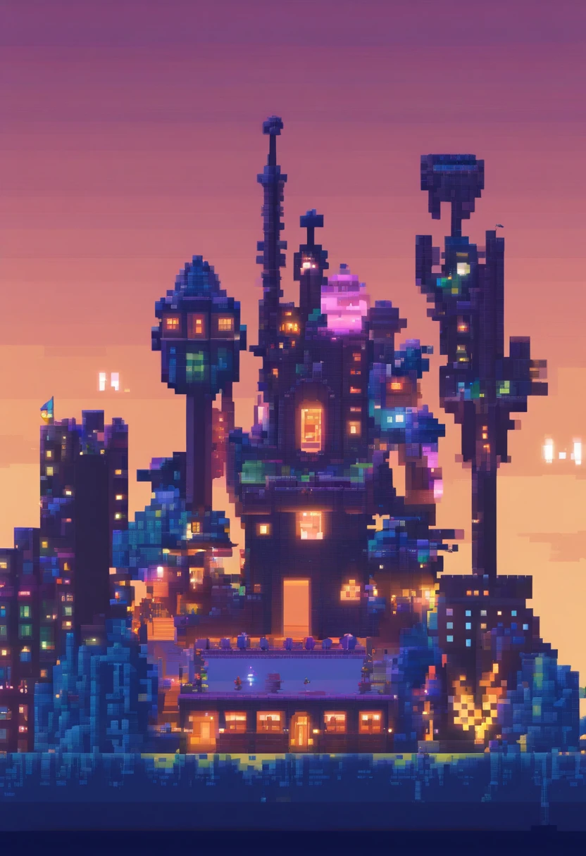 World. night time. 3D пиксельная графика 4K обои. Incredible pixel art. Pixel Art. Detailed pixel graphics of an unreal engine