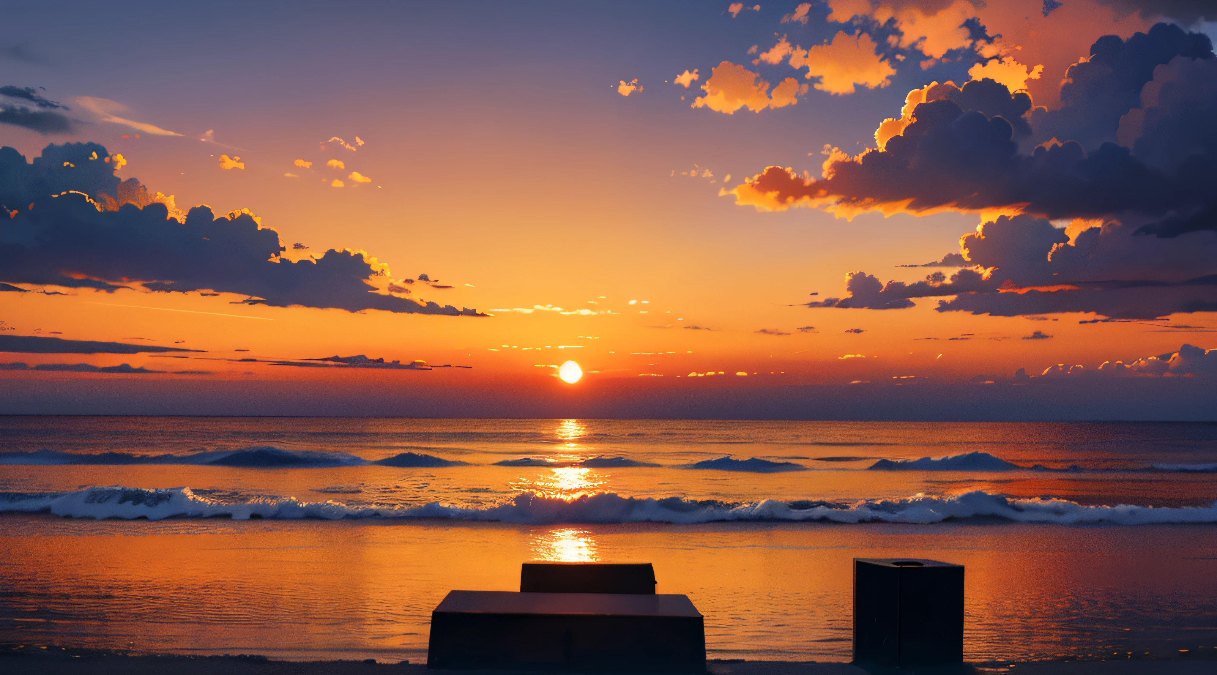 high quality, eveing sky, overcast, (clouds), sunset, orange sky, scenery,