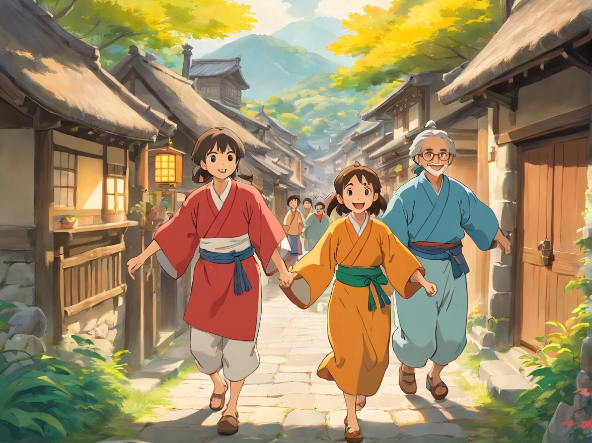 [Scene: Uncle and cousin’s arrival] Uncle and his daughter, accompanied by the protagonist, step into the market. They exude a sense of excitement and anticipation as they take in the sights and sounds of their hometown.