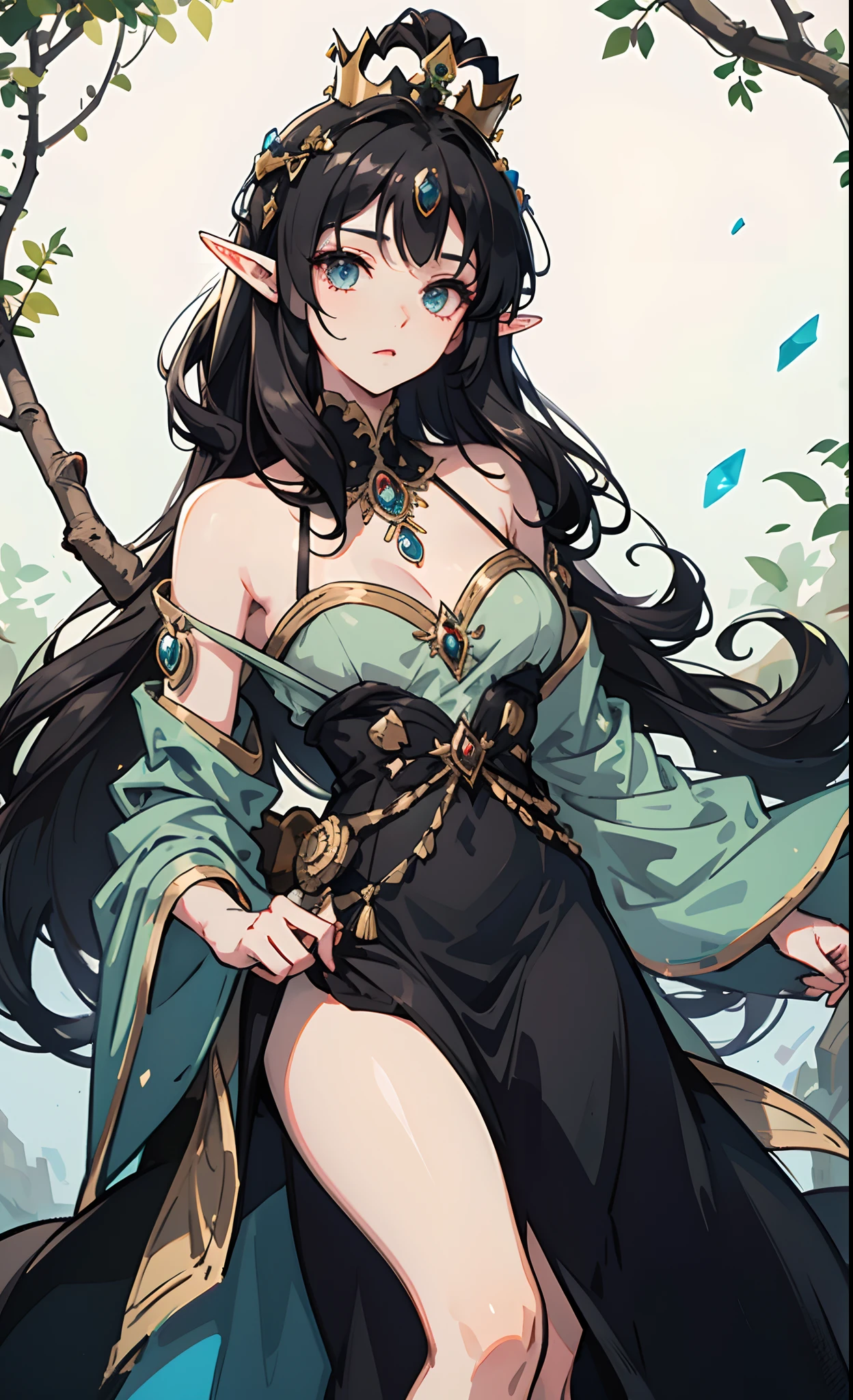 1 girl, long black hair, green eyes, mature body, masterpiece, detailed eyes, beautiful