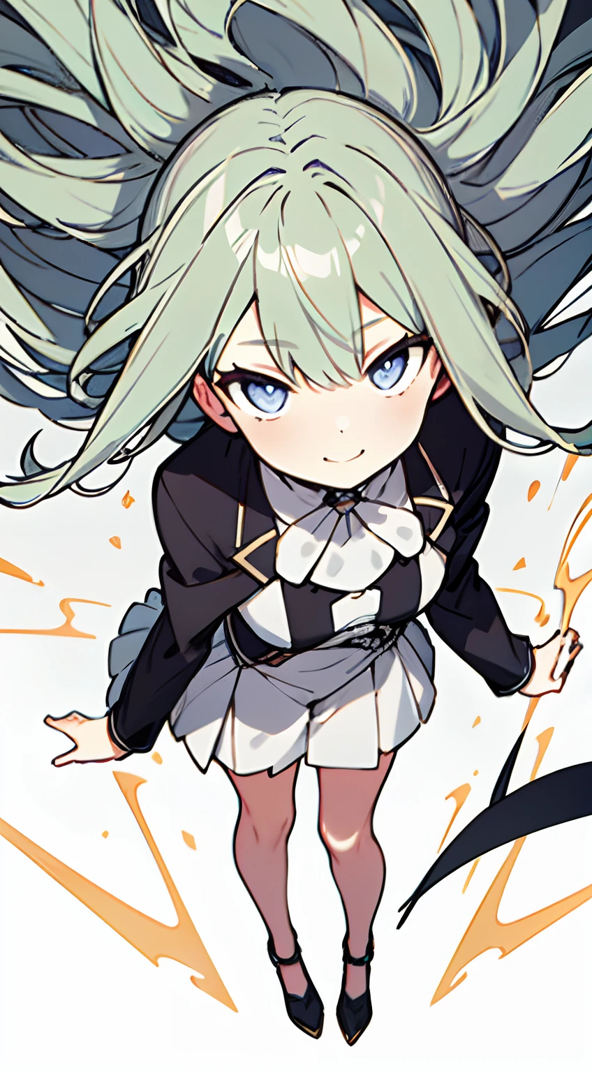 masuter piece, Best Quality,32K、Wallpaper, ultra -detail, Absurd beauty, 1beautiful girl、Big eyes、Hair fluttering in the wind、Slender legs、Smaller head、miscievous smile、Angle looking down from above:1.3、✨
