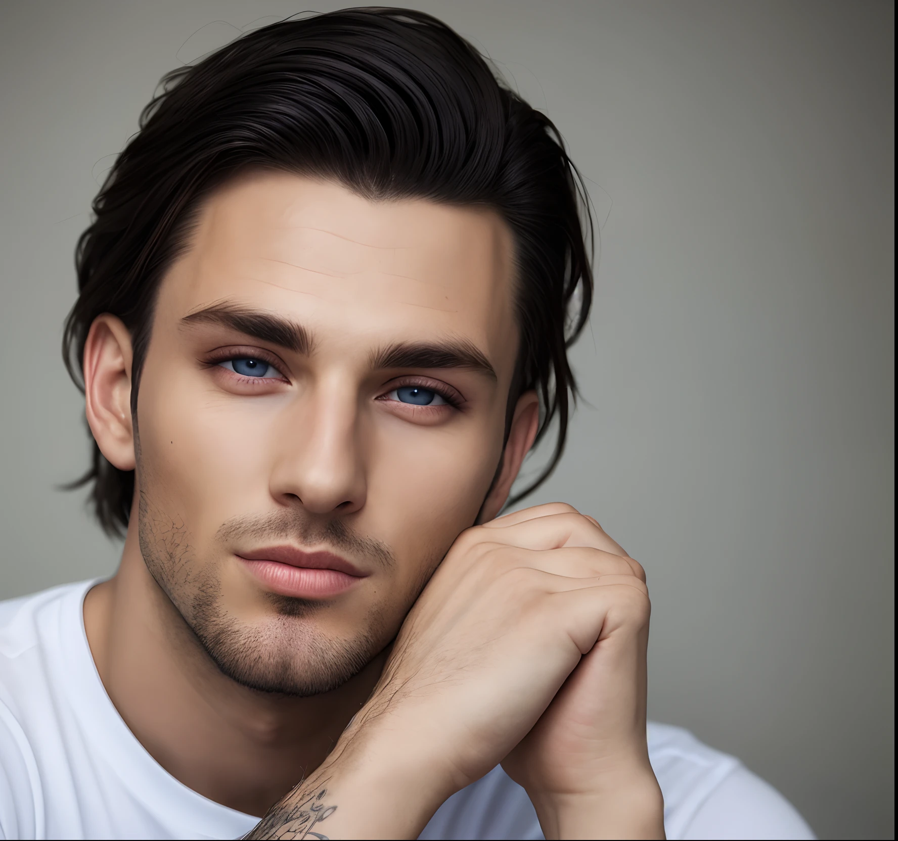 Half Polish half Romanian man dark blue eyes