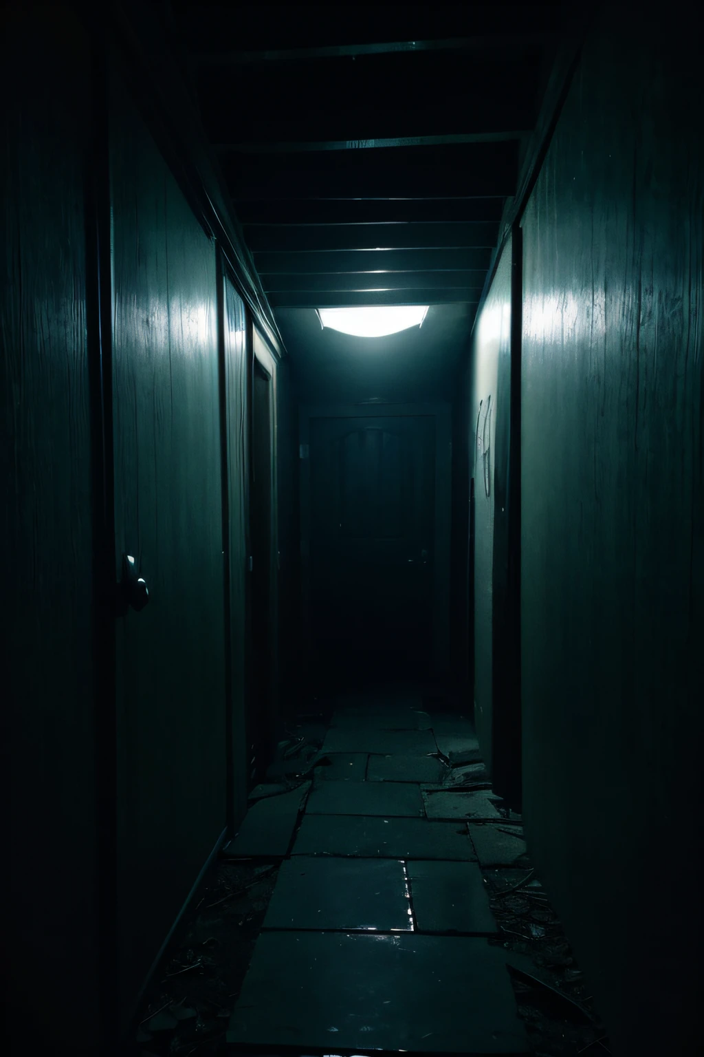 (Best quality,A high resolution:1.2),dark hallway,No light,barely visible,creepy atmosphera,Ominous Shadows,echoing footsteps,Mysterious doorway,Causes anxiety,Disturbing resonance,horror movie scene,spooky ambiance,Claustrophobic space,The feeling of abandonment,Pitch-black corridors,Use one's noodle,filled with fear,An unforgettable presence,The voice of a whisper,Faint flickering light,Nervous anticipation,Mind play skills,Cold and damp,heart pounding,Secrets lurking in the dark,eerie silence,Trembling of the spine