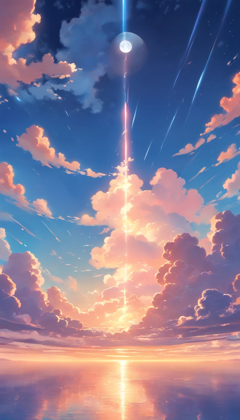Auspicious clouds, Behind the huge moon, Warm colors, Abstract imagery, ultra-realistic realism, Pixar style, 3d effect, (Disney style:1.2), Clear edge light, rim-light, fantasy, spotlight, 8K