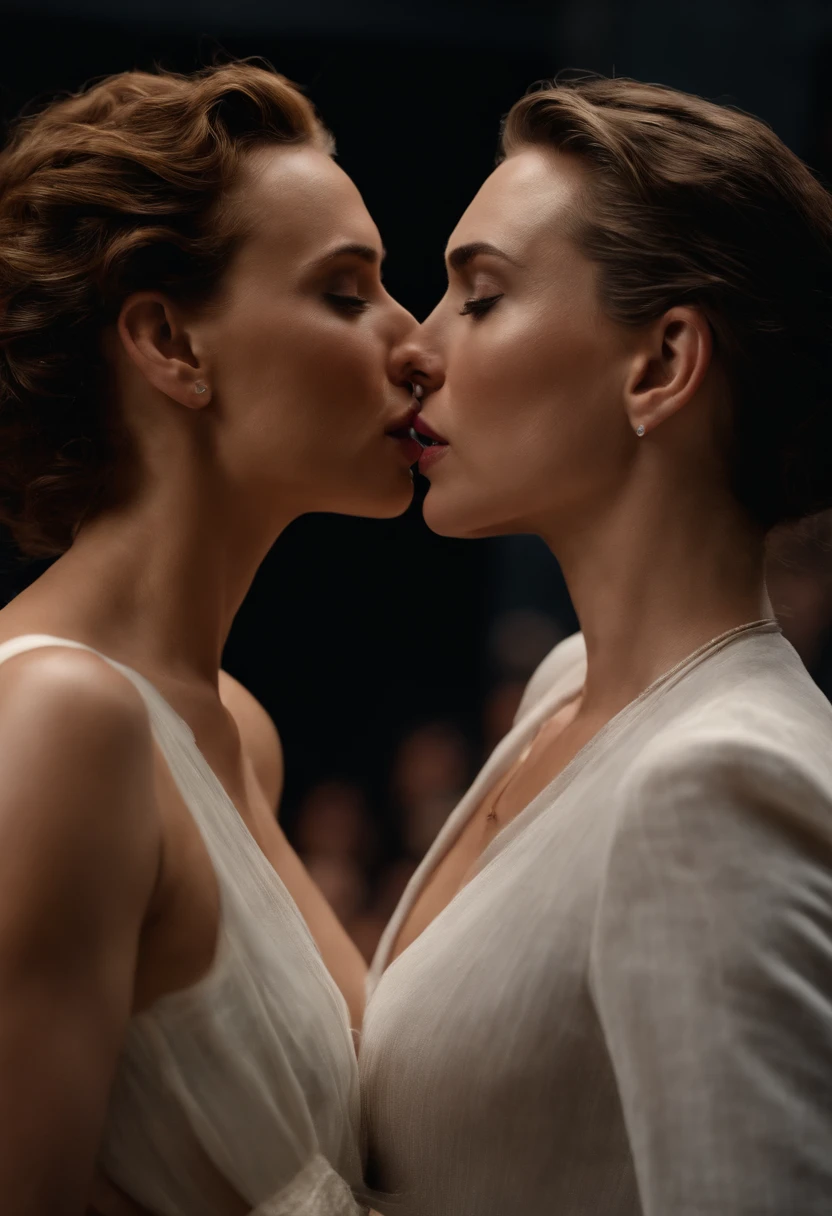 naked and sweaty Scarlett Johansson and Gal Gadot kissing. nsfw. passionate. sexual. erotic. pornographic