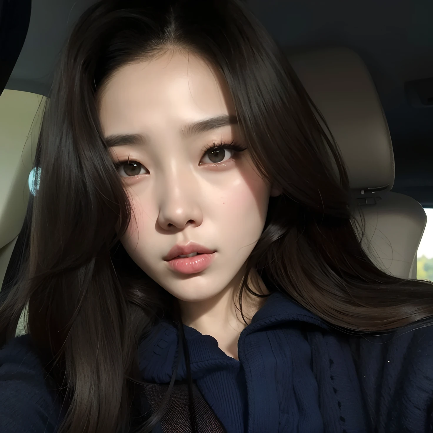 um close up de uma mulher com cabelos longos em um carro, menina coreana, Heonhwa Choe, Jaeyeon Nam, Mulher coreana, Mulher sul-coreana bonita, young adorable korean face, linda mulher coreana jovem, cruel korean goth girl, mulher coreana jovem bonita, foto de perfil headshot, wan adorable korean face, Lee Ji-eun, Lee Ji - Eun