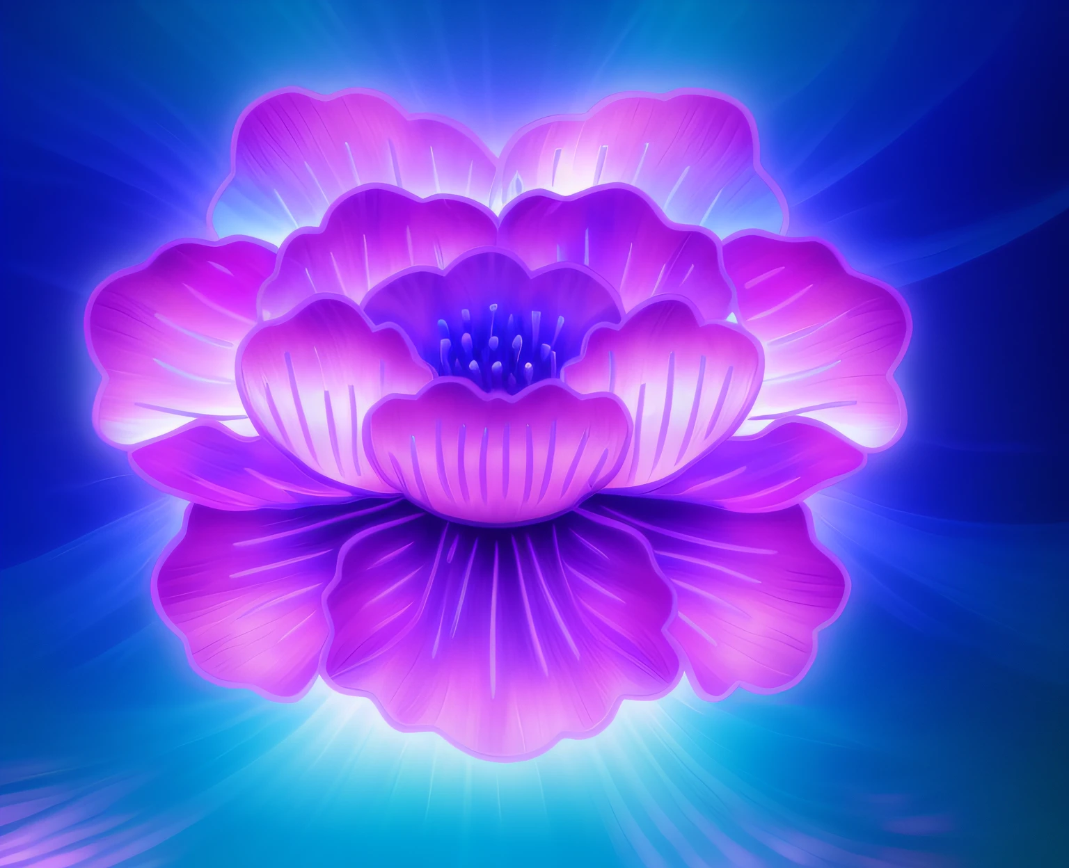 Computer generated image of a peony flower, a hologram, behans, generative art, Fracturism, quantum wavetracing,,sense of science and technology,The edges glow,Blue-violet color