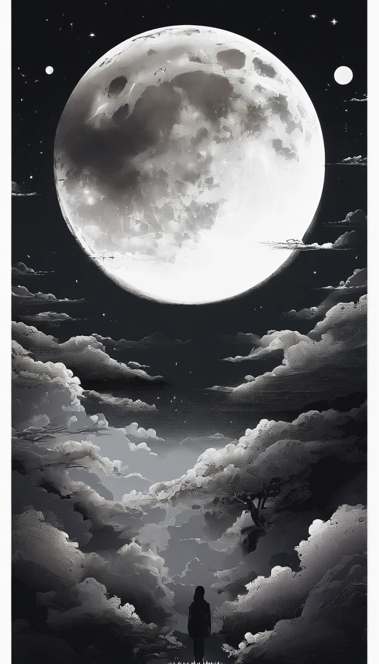 The best sub-height，Extremely fine，perfect  detail，4K，8K，anime wallpaper，NFFSW，nigh sky，with black background，Ethereal cartoon style，moon full, lunar backdrop, moon on sky, moonlit backdrop, on moon, Full moon background, with full moon in the sky, moon full, The moon is in the sky, moonlit backdrop, big white moon background, Moon, moon on sky, Far side of the moon，moon in clouds，White clouds