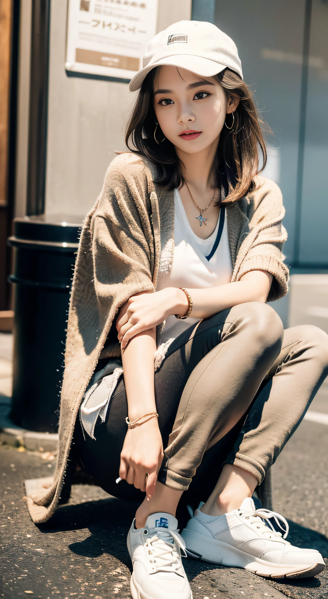 RAW photos, (photorealistic: 1.37, realistic), high definition CG integrated 8K wallpaper, Mai Shiraishi squatting and peeing, crouching with crotch open, angle from the ground, peeing at the camera, smiling, tight dress, high heels