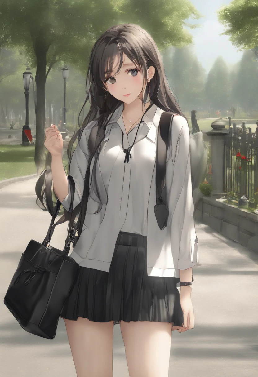 live-action, 8K, Raw foto, (Masterpiece), (Best Quality), high resolucion, (realisitic, Realistis:1.4),The ultra-detailliert, physics based rendering, detailed beautiful eyes and detailed face, 1Girl, upper half body, Long wavy hair, White shirt, black jackets, scrunchie on the arm, Tennis skirt, Black sneakers, at a park, Expressionless, Expressionless, tearful, hands in pocket, waving, Hand in your pocket negative prompt: ng_deepnegative_v1_75t, 插圖, sketchpad, (worst quality:2), (low quality:2), (normal quality:2), lowres, normal quality, ((Monochrome)), ((greyscale(grayscale))), Skin spots, acnes, Skin blemishes, Age spots, ((Wrong foot)),(Wrong shoes), Bad Foot, distortion, hazy, bad hands, missing fingers, Multiple Feet, Bad knees, Extra finger arrival: 0.2, Size: 512x768, seed: 348250786, phase: 20, Sampler: BAPV++ SDE Karras, CFG scale: 11, Clip skip: 2, Model hash: FC2511737A, Advanced Employment: 2, Hires upscaler: Potential, Denoising strength: 0.6