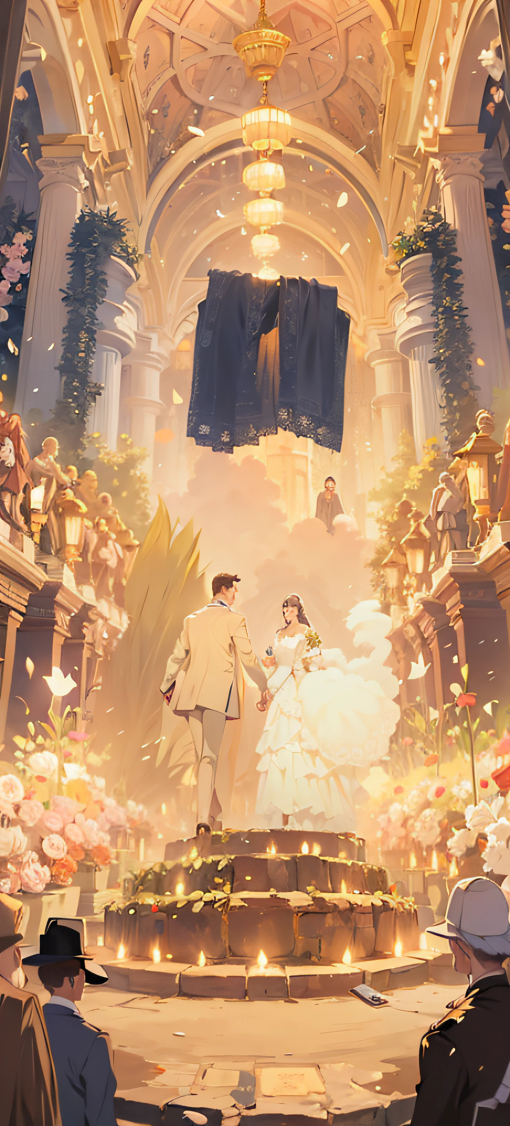 Photo of Araf of the bride and groom walking in the garden, luxurious wedding, wedding photo, couple walking hand in hand, Image from《vogue》Magazines, inspired by James Tissot, author:Hermione Hammond, Bride and groom, author:Bernard DeAndrea, Inspired by Edmund Layton, author:Roman Brooke, by Joy Garnett, An elegant couple, walking at the garden