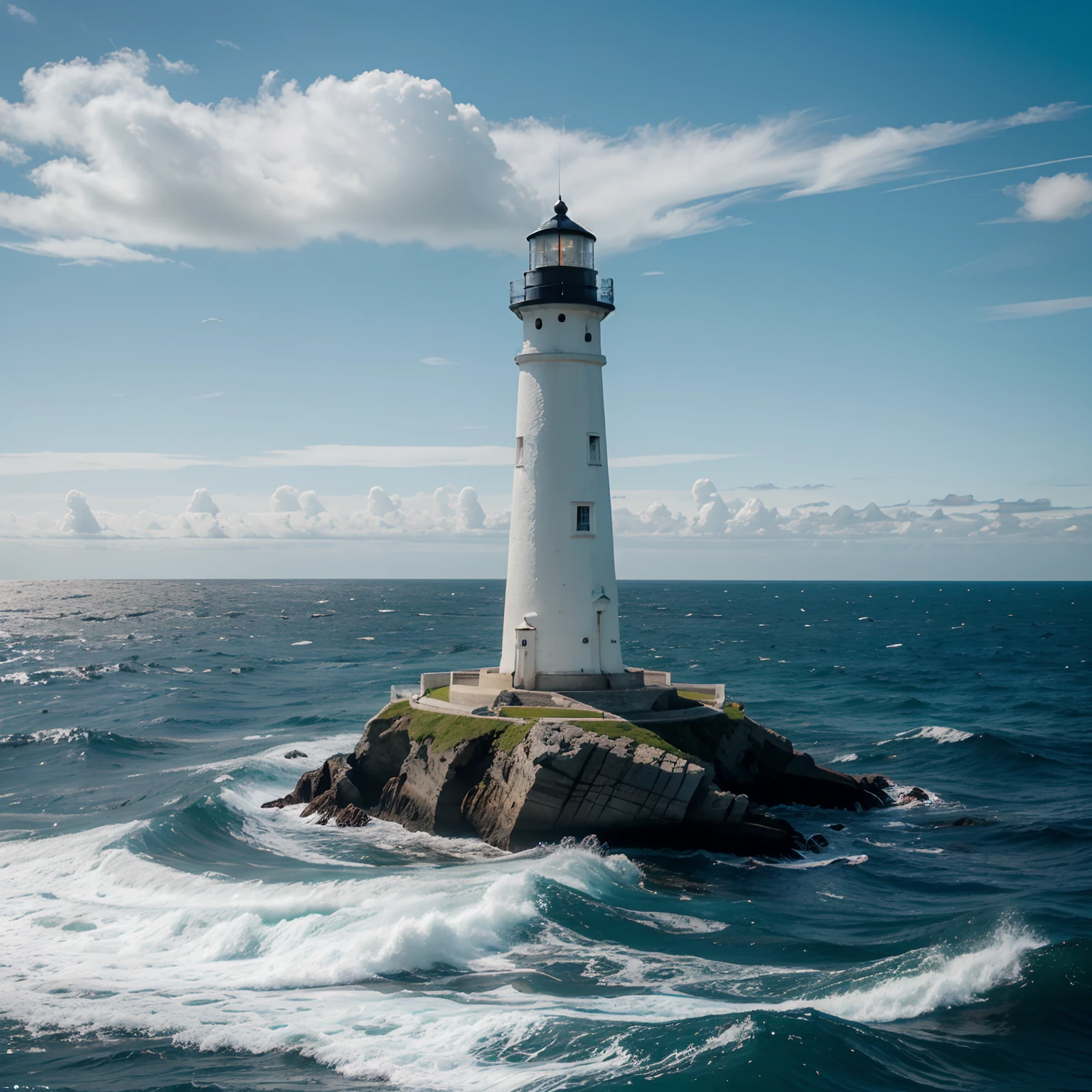 A beautiful ocean with a lighthouse