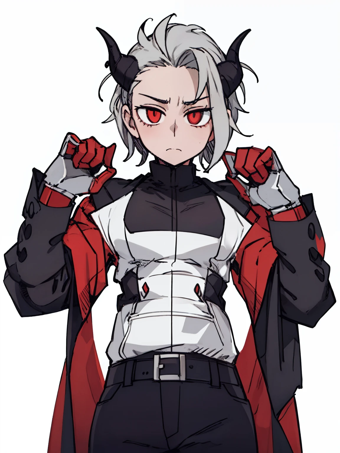((of a guy,frontage,full bodyesbian)),Suits,Gray hair head,demon horns on head,White background