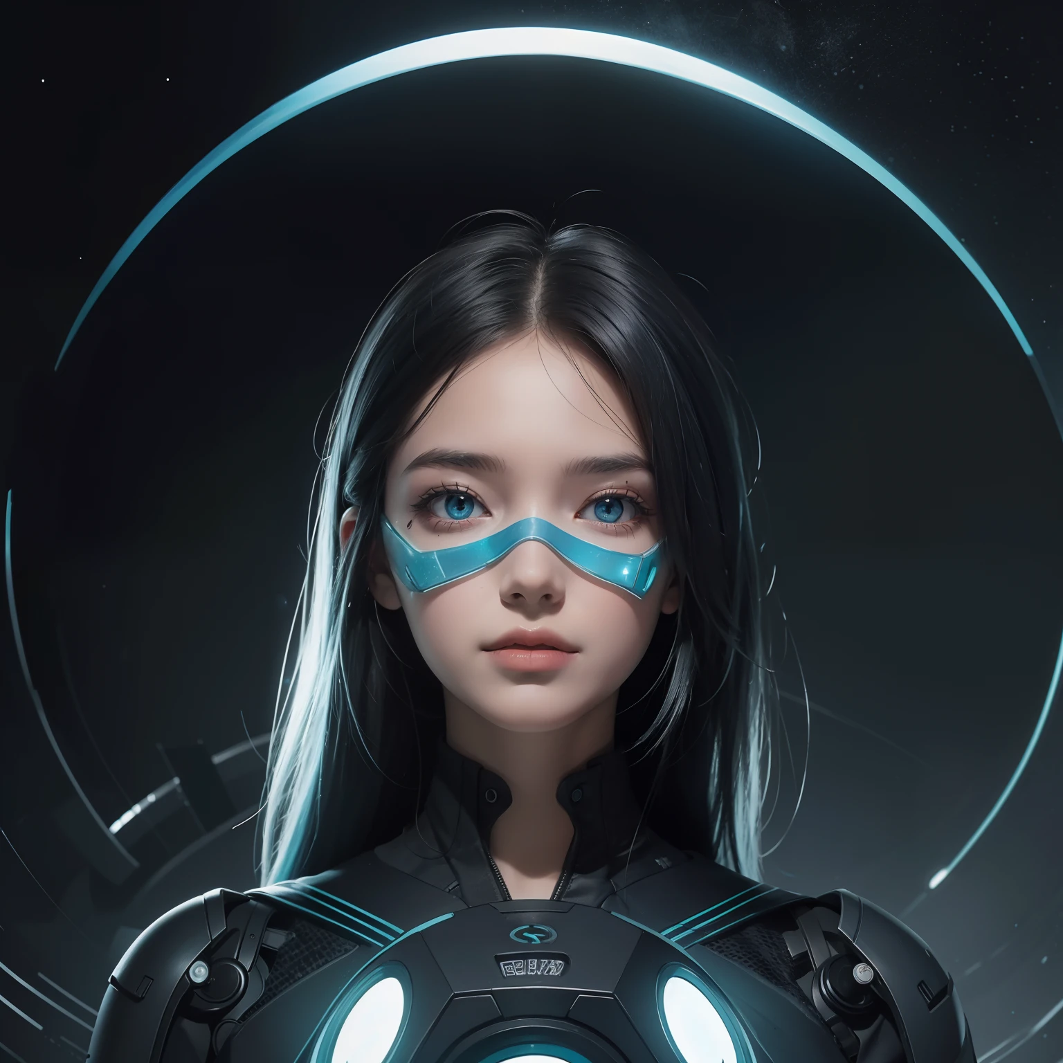 bioluminic [SH4G0D:0.6], Spiral portal, Portrait, [fluorescent hair:0.7], galactic cybernetic mask