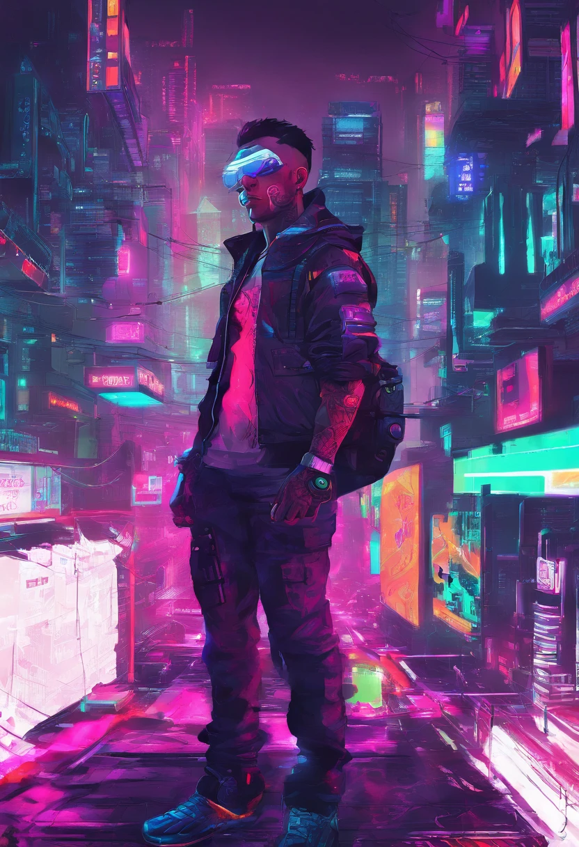 cybernetic gangster thug fodder background character side character, wake up in the morning put on a random ass muscle shirt tell their mom theyre goin to work but go to their gang and do random gang shit and rob some people