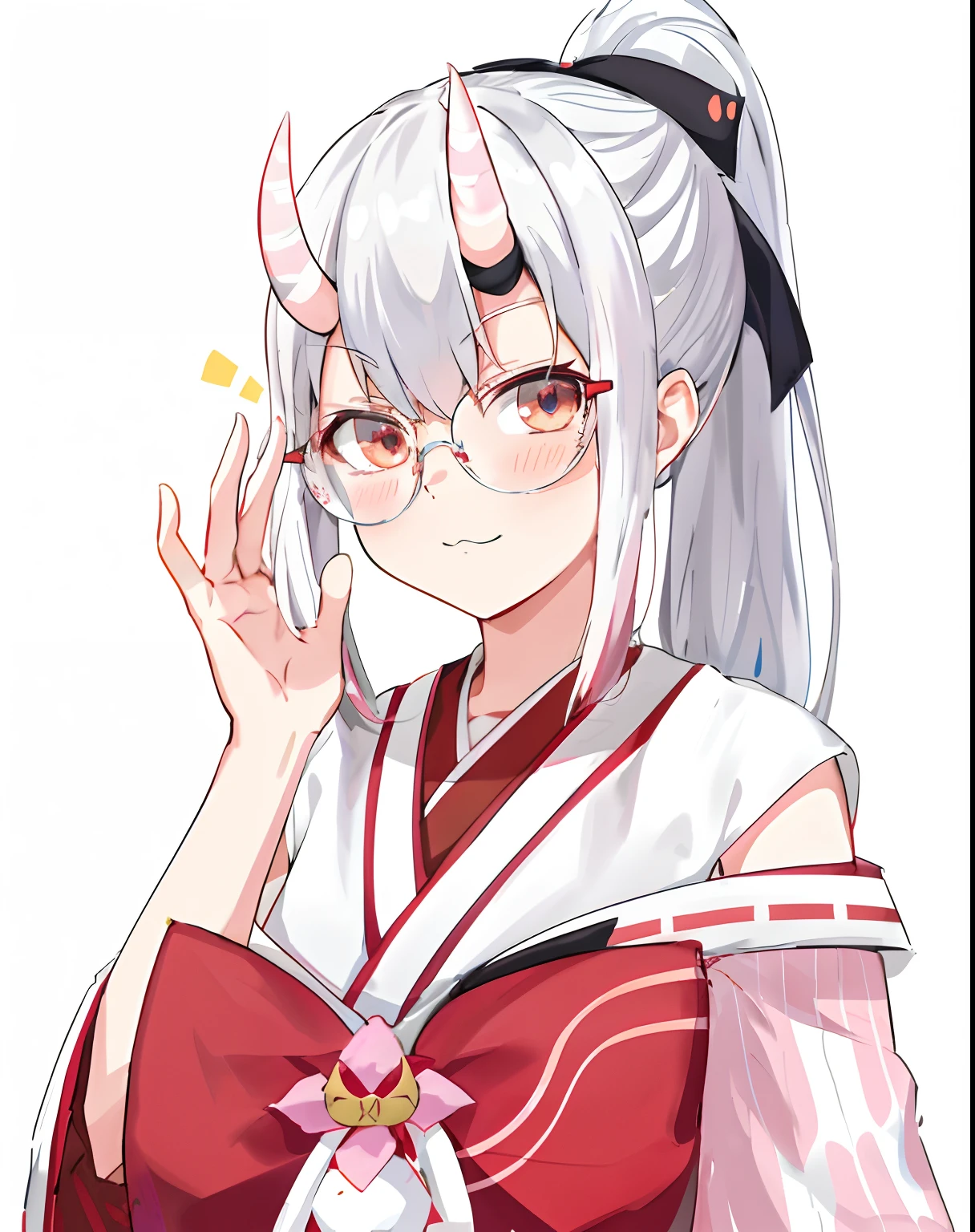 anime girl with horns and glasses holding a cell phone, nyaruko-san, onmyoji portrait, shikamimi, white haired deity, anime moe artstyle, in an anime style, gapmoe yandere, anime visual of a cute girl, mika kurai demon, anime girl with cat ears, anime waifu, kantai collection style