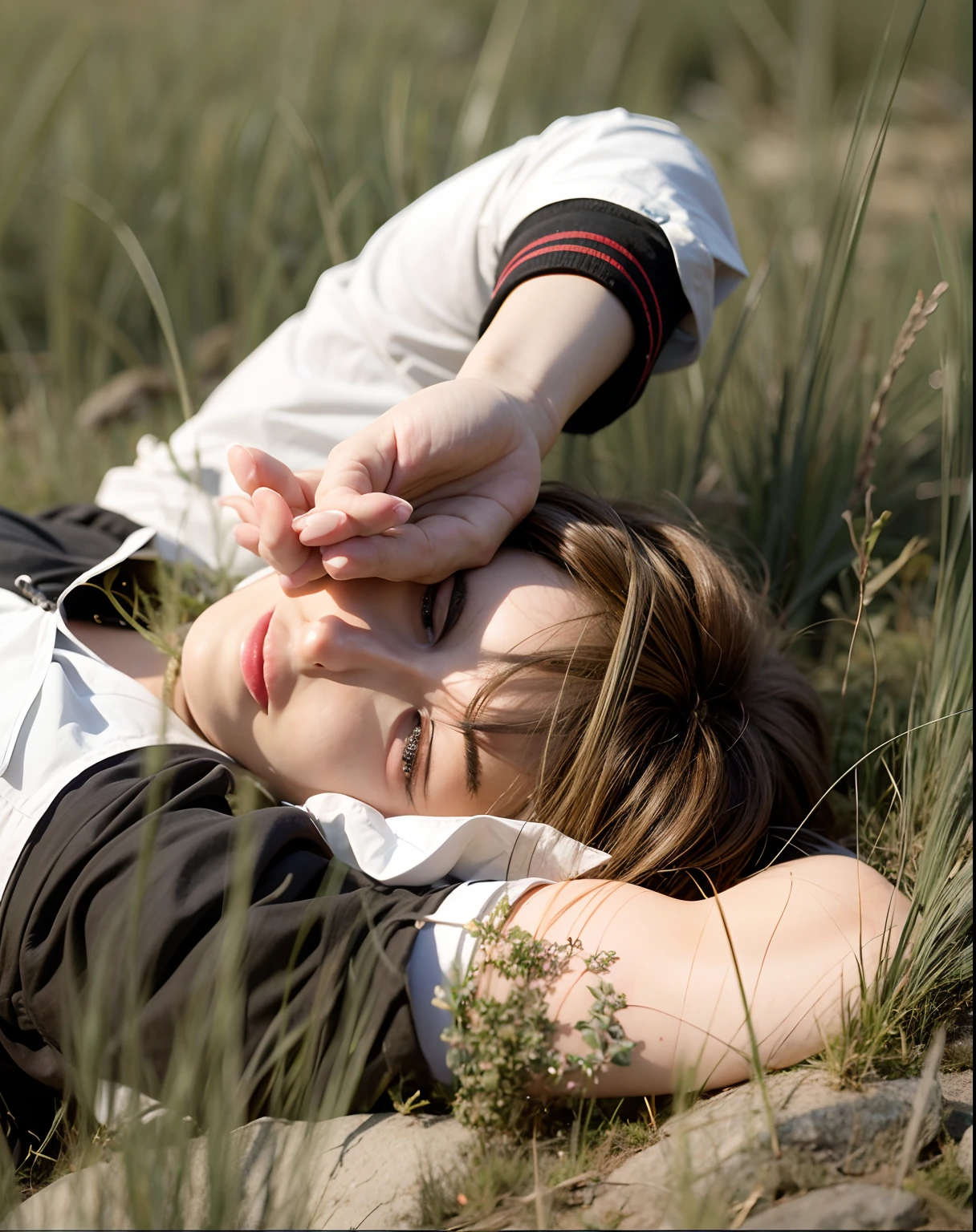 A guy lying with his hand on his face