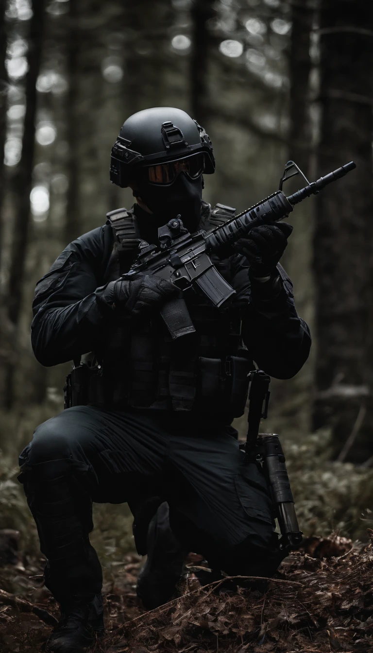 (Best quality,4K,8K,A high resolution,Masterpiece:1.2),Ultra-detailed,(Realistic,Photorealistic,photo-realistic:1.37), One of them wore a black SWAT uniform，Man in black helmet, A man in a black mask holds a gun, Air rifle CQB, French Special Operations, realistic soldiers, Soldiers in tactical equipment, tactical gear, cinematic —ar 16:9, realistic military equipment, Tactical armor, Black tactical equipment, combat outfit, Futuristic soldier costume, special forces security(Best quality,4K,8K,A high resolution,Masterpiece:1.2),Ultra-detailed,(Realistic,Photorealistic,photo-realistic:1.37), One of them wore a black SWAT uniform，Man in black helmet, A man wearing a black skull mask holds a gun, Air rifle CQB, French Special Operations, realistic soldiers, Soldiers in tactical equipment, tactical gear, cinematic —ar 16:9, realistic military equipment, Tactical armor, Black tactical equipment, combat outfit, Futuristic soldier costume, special forces security