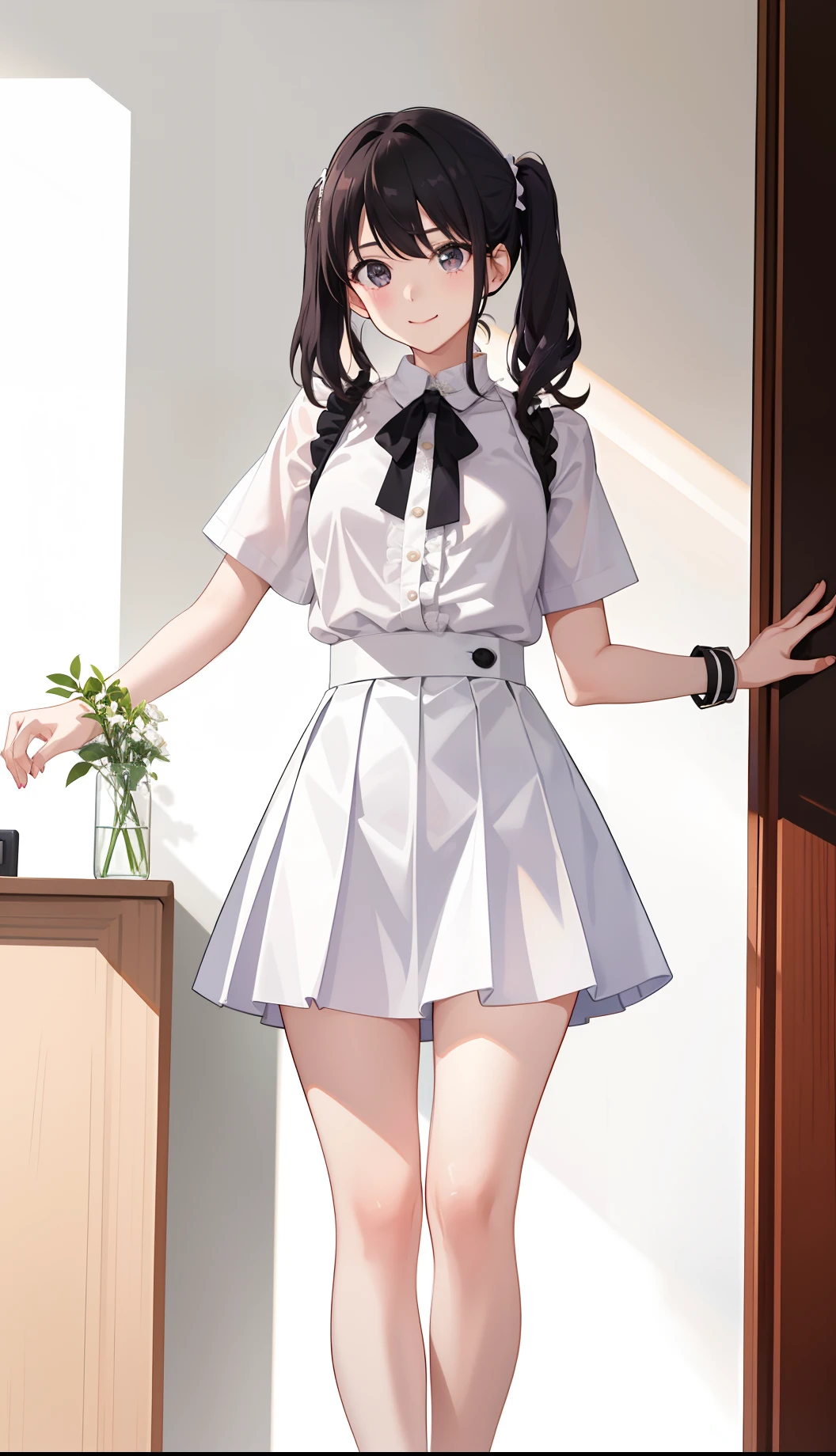 1girl in、A smile、The shirt、Blouse、(paler)skirt by the、(small tits)Chilarism、movement、